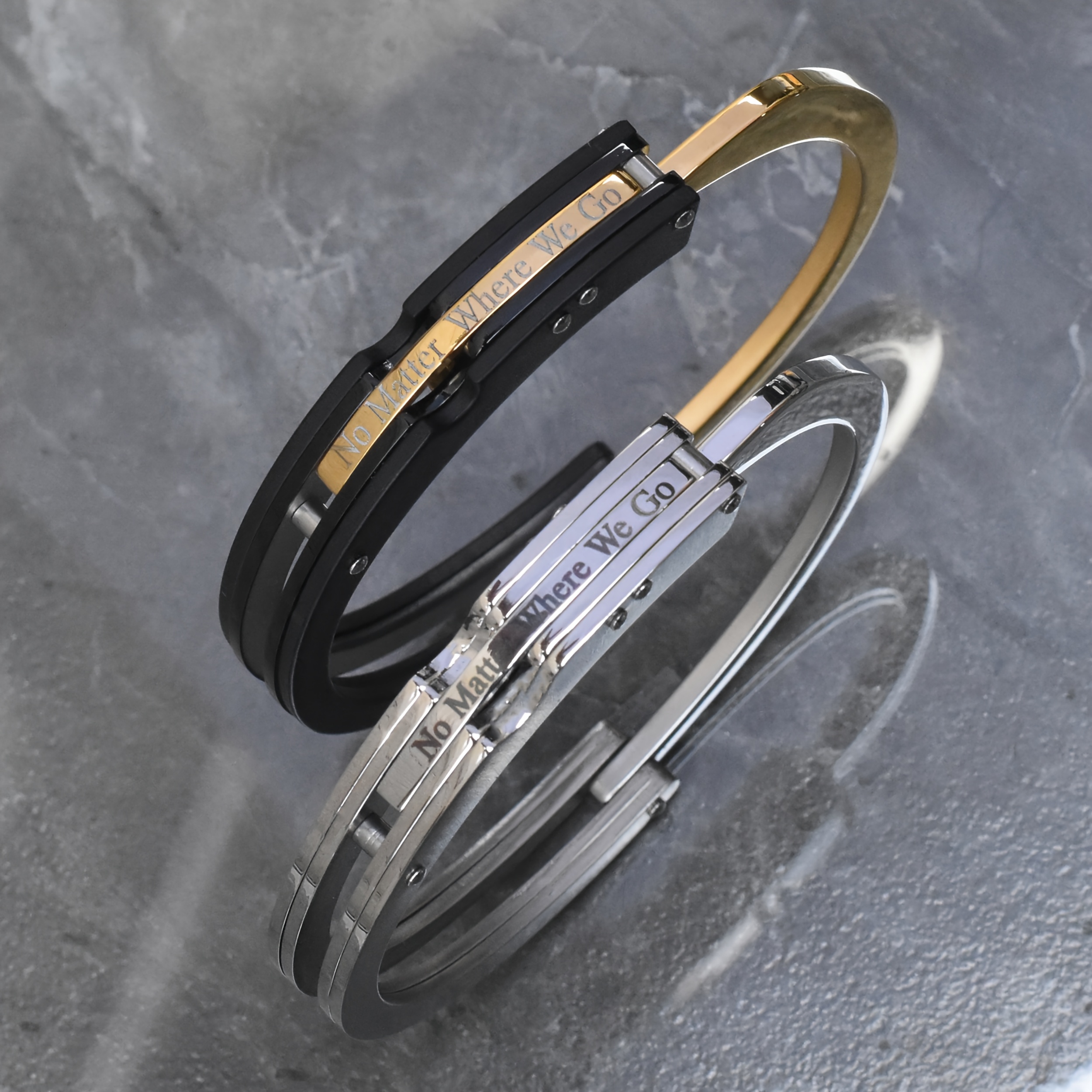 Image of Couple Bracelets Set 304 304 Stainless Steel Men's Bangle Bangle Bracelet Couple Gift Christmas Gift For Boyfriend, A Couple Bangle Bangle Bracelet
