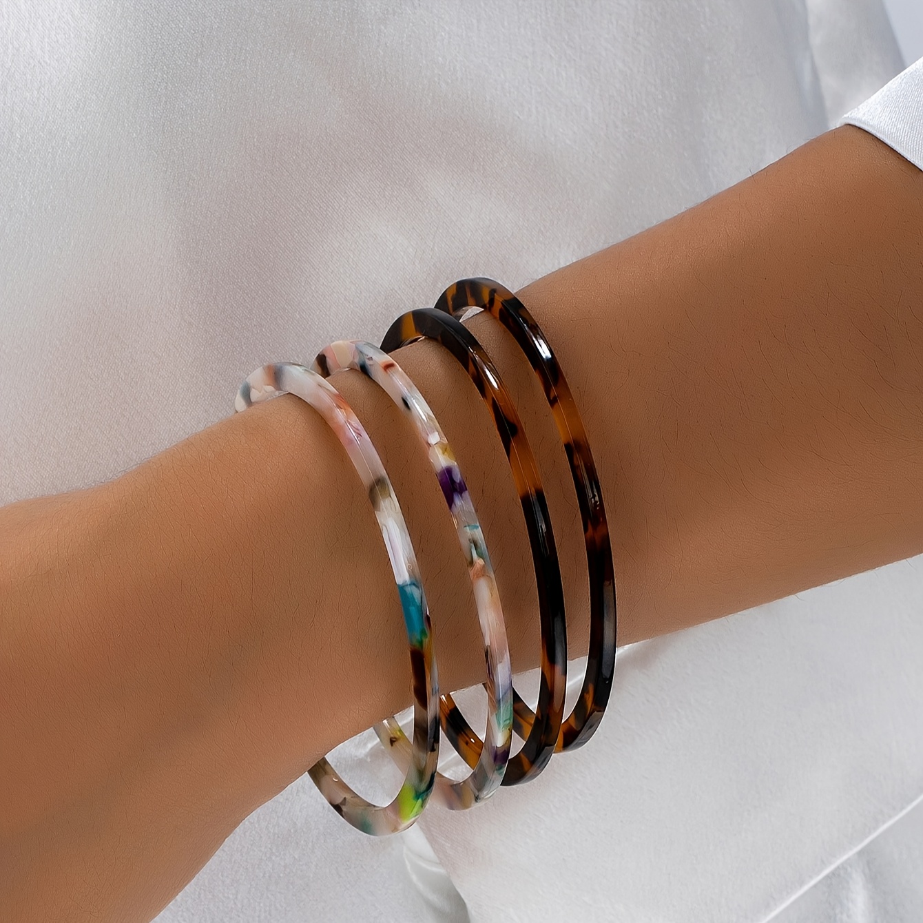 

's Day 2pcs Fashionable Temperament European And Leopard Colorful Acetate Stackable Bracelets, Minimalist Multifunctional Bracelets, Suitable For Women's