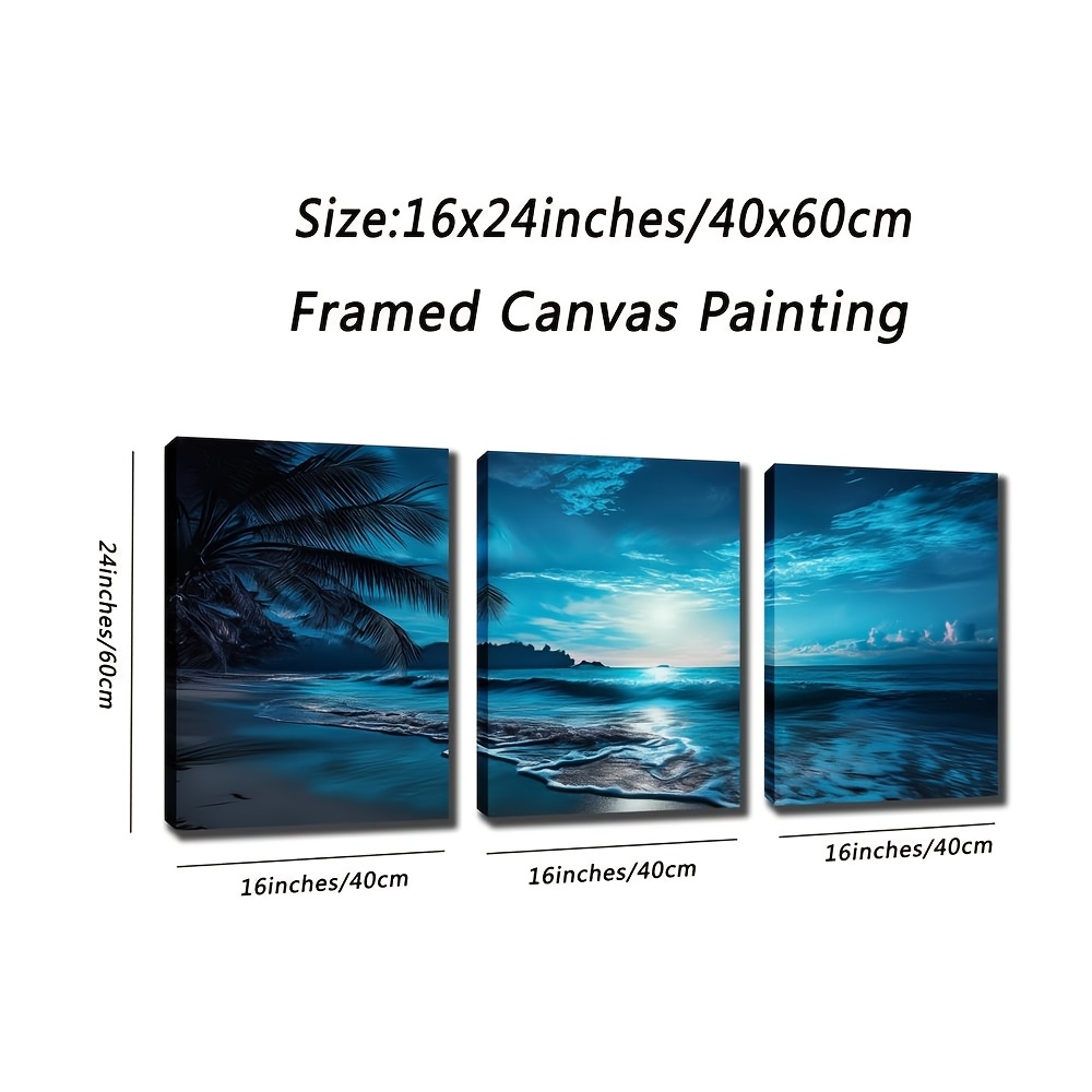 TEMU [3pcs Coastal Canvas Wall Art Set] 3pcs Coastal Canvas Wall Art Set, Art Framed Prints, Frame, Paint Medium, Horizontal Landscape For Living
