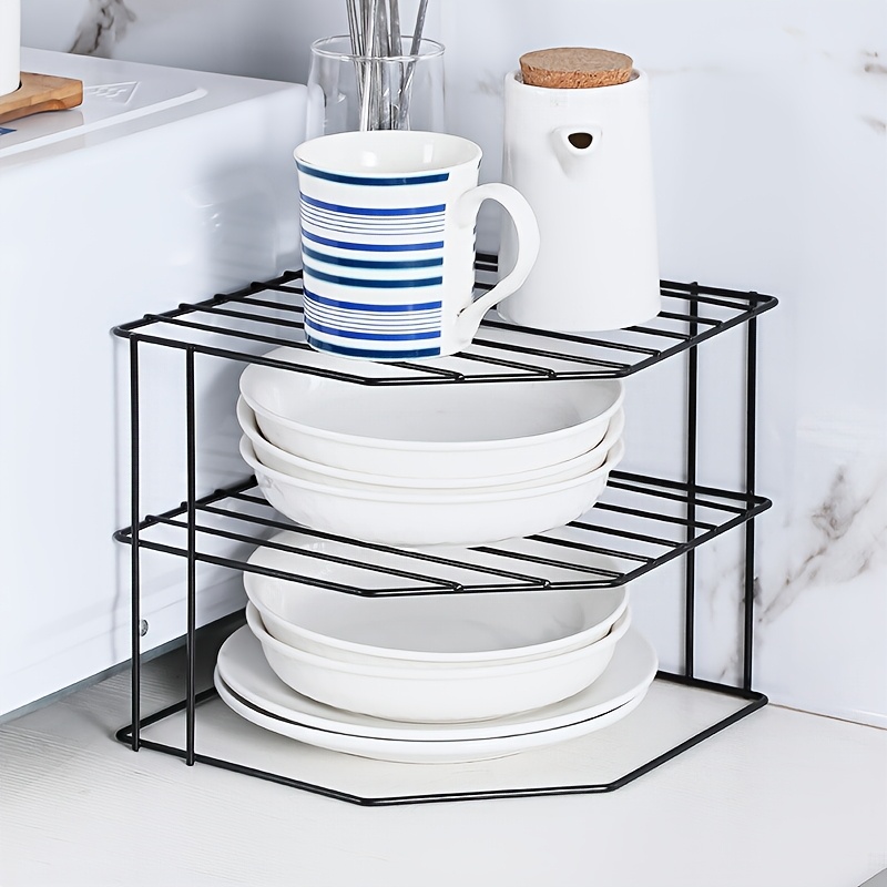 heavy duty space saving kitchen   storage rack multi tier countertop organizer with sturdy iron construction corner shelf for plates pots pans compact cabinet kitchen organization for small kitchens plate holder     durable metal  