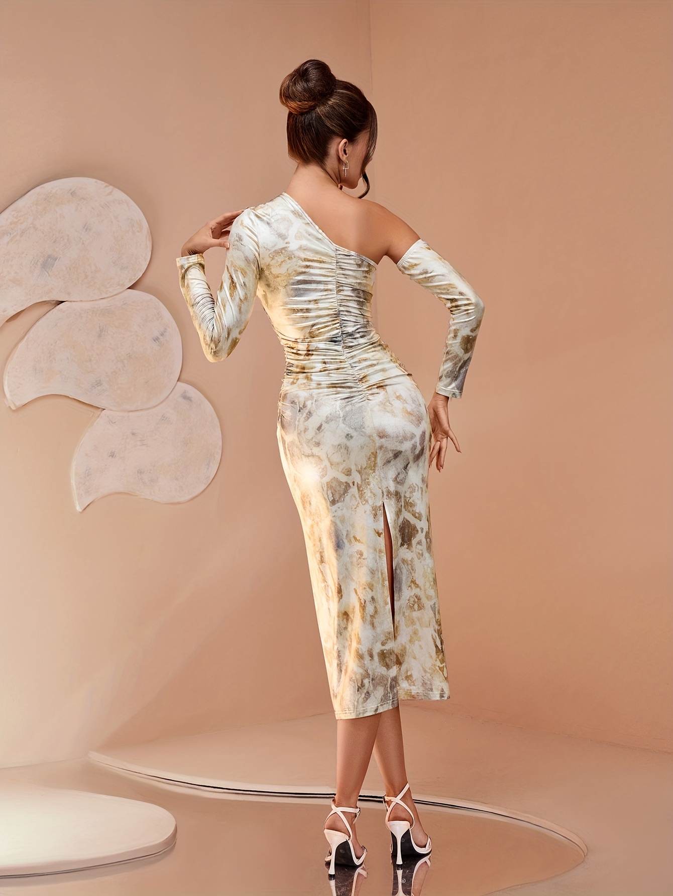 fitted lace wedding dress Brown Marble Print Long Sleeve Dress | Abstract Dresses