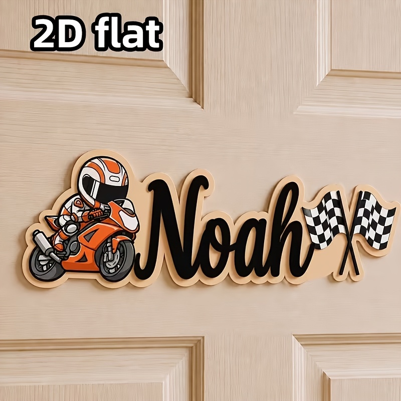 TEMU Plaque de porte en bois personnalisée 2D - Motif de motard 2D plat - Plaque décorative personnalisée pour porte et mur