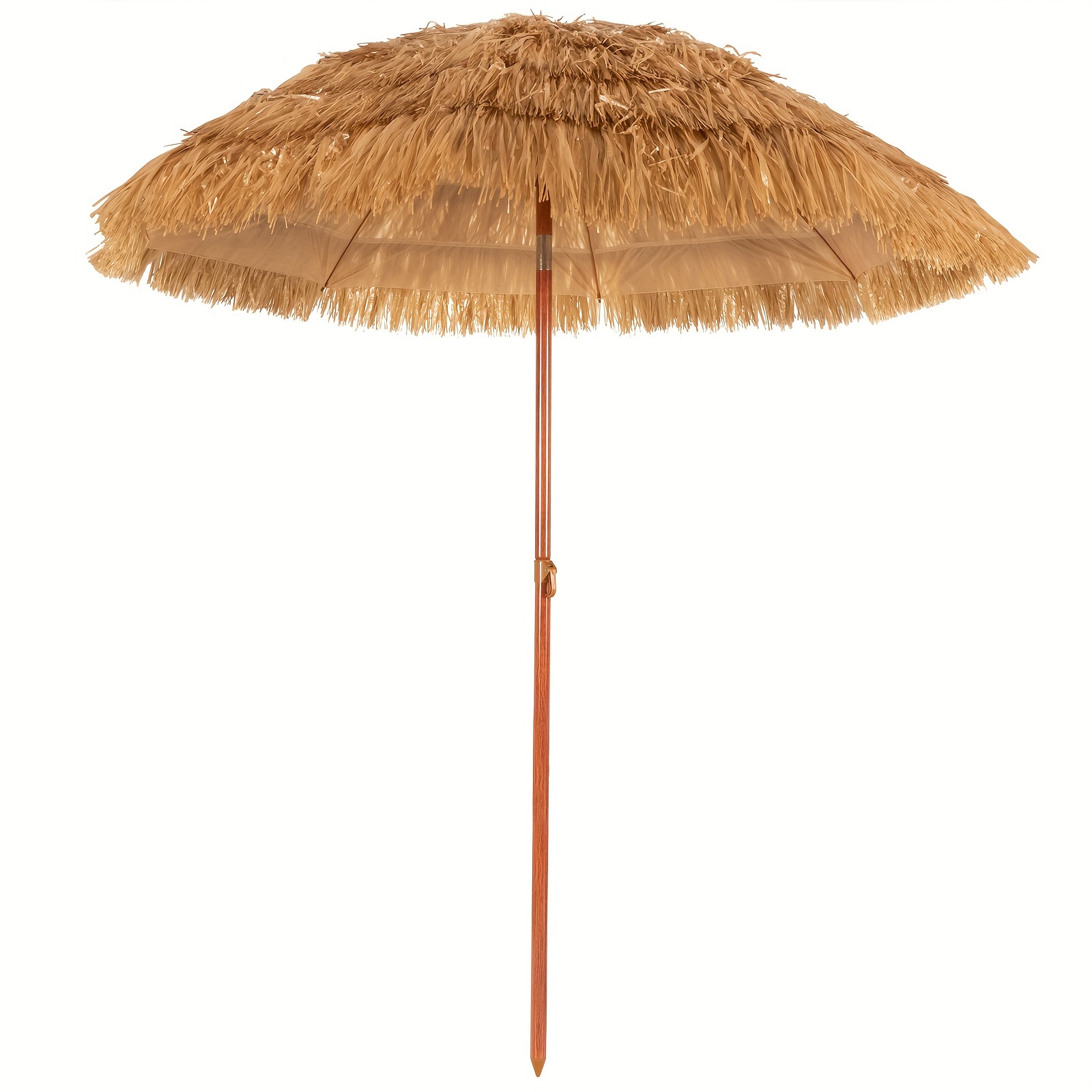 

[patio Essential] Classic Round Thatched Beach Umbrella, 6.5ft Iron Shaft, Hawaiian Patio Portable Sunshade With Cover Plate, Multipurpose Use, No Power Required, Beach Sun Shade