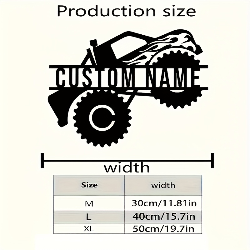 TEMU Customizable Vintage Monster Truck Wall Decor - Personalized With A Name, Featuring Sturdy Tires And Flames, Suitable For Home, Garage, Outdoor