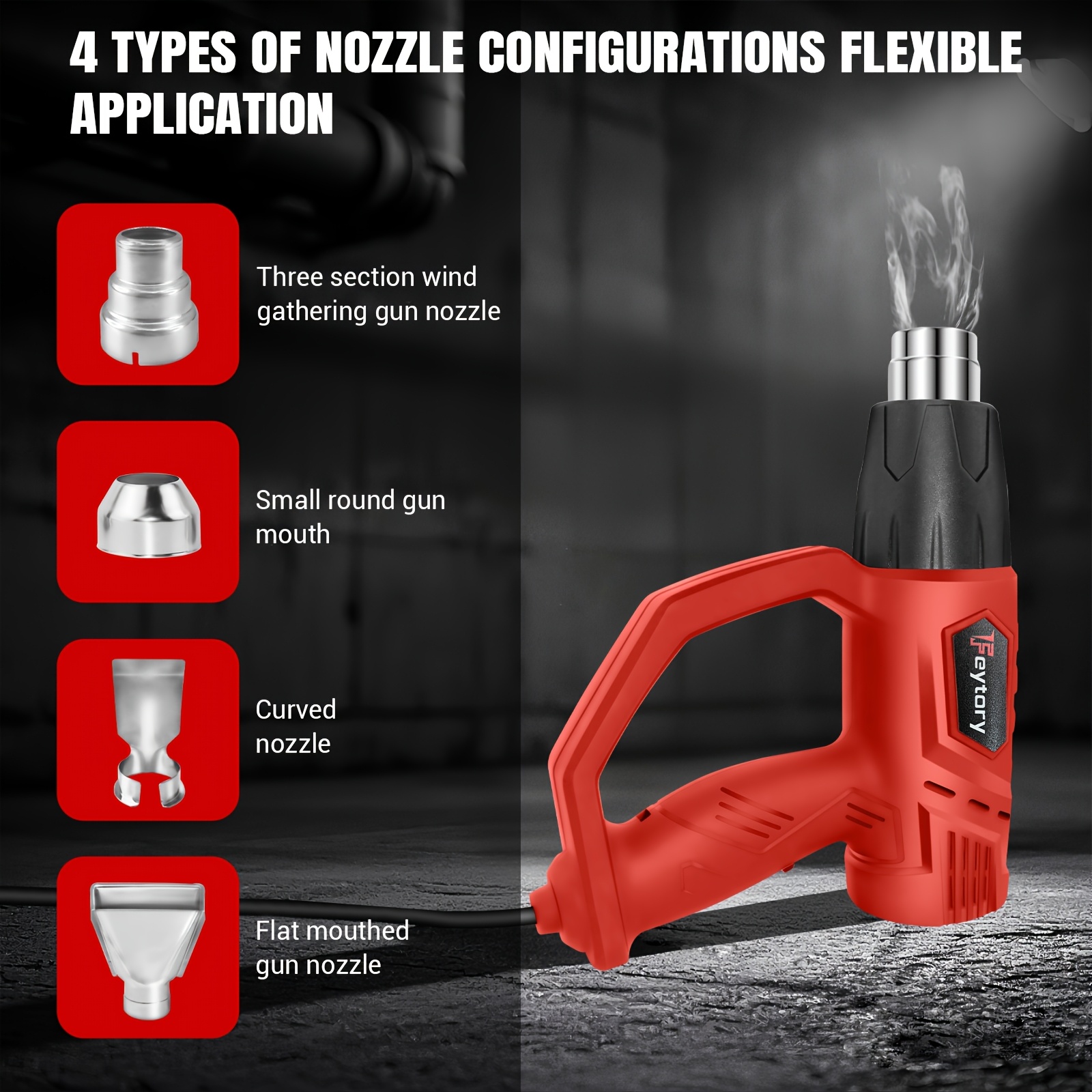 TEMU 1800w Heat Gun Electric Hot Air Gun With 2 Temperature Settings, Dual Air Flow Heat Guns Kit With 4 Type Nozzles And Protection, Great For Diy