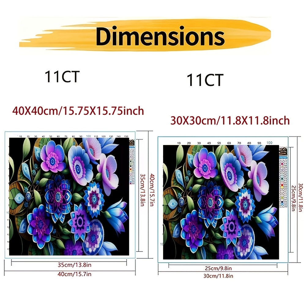 Frameless DIY Cross-Stitch Printed Kit, Blue-Purple Art Floral Pattern