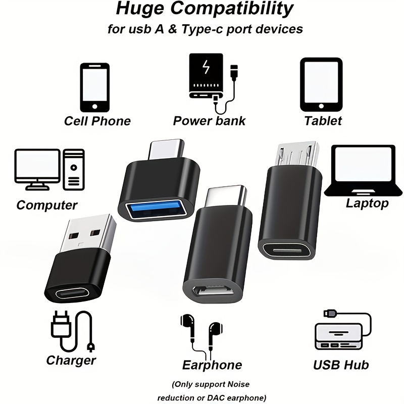 8 pack black usb to usb c adapter usb type c female to usb converter micro usb to usb c female to male adapter works with laptops power banks smartphones headphones and pcs 6