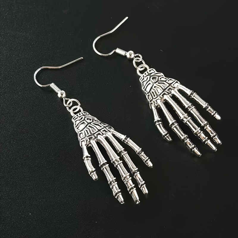 

Vintage Skeleton Hand & Dangle Earrings, Sexy Zinc Alloy Jewelry With Copper Ear Needle, Non-feathered Dangle Earrings For Daily And Party