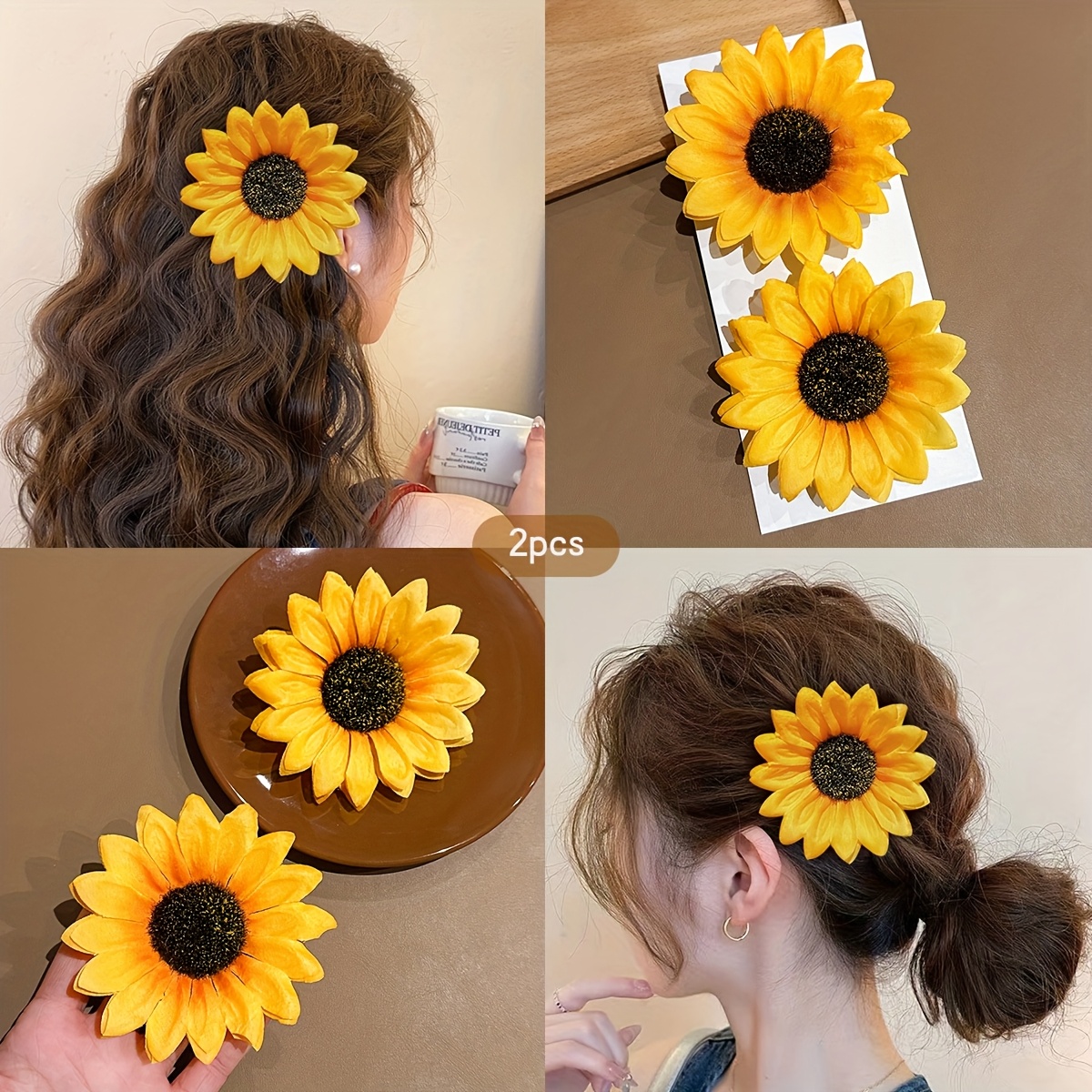 TEMU 2 Large Sunflower Hair Clips With A Sweet, Cute, And Versatile Design, Perfect For Accessories
