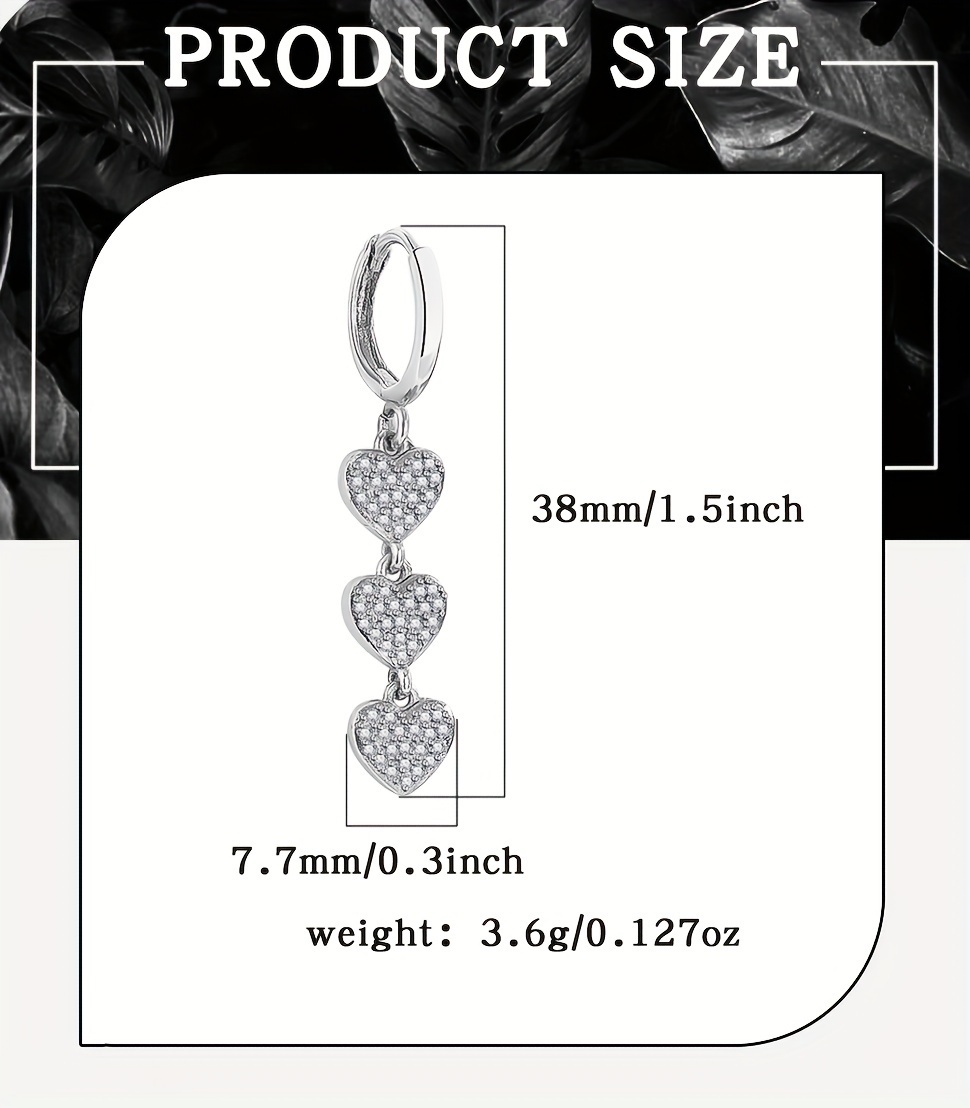 1 pair elegant 925 sterling silver heart drop earrings with synthetic zirconia luxury dangle earrings for women daily banquet wear september birthstone 3 6g details 1