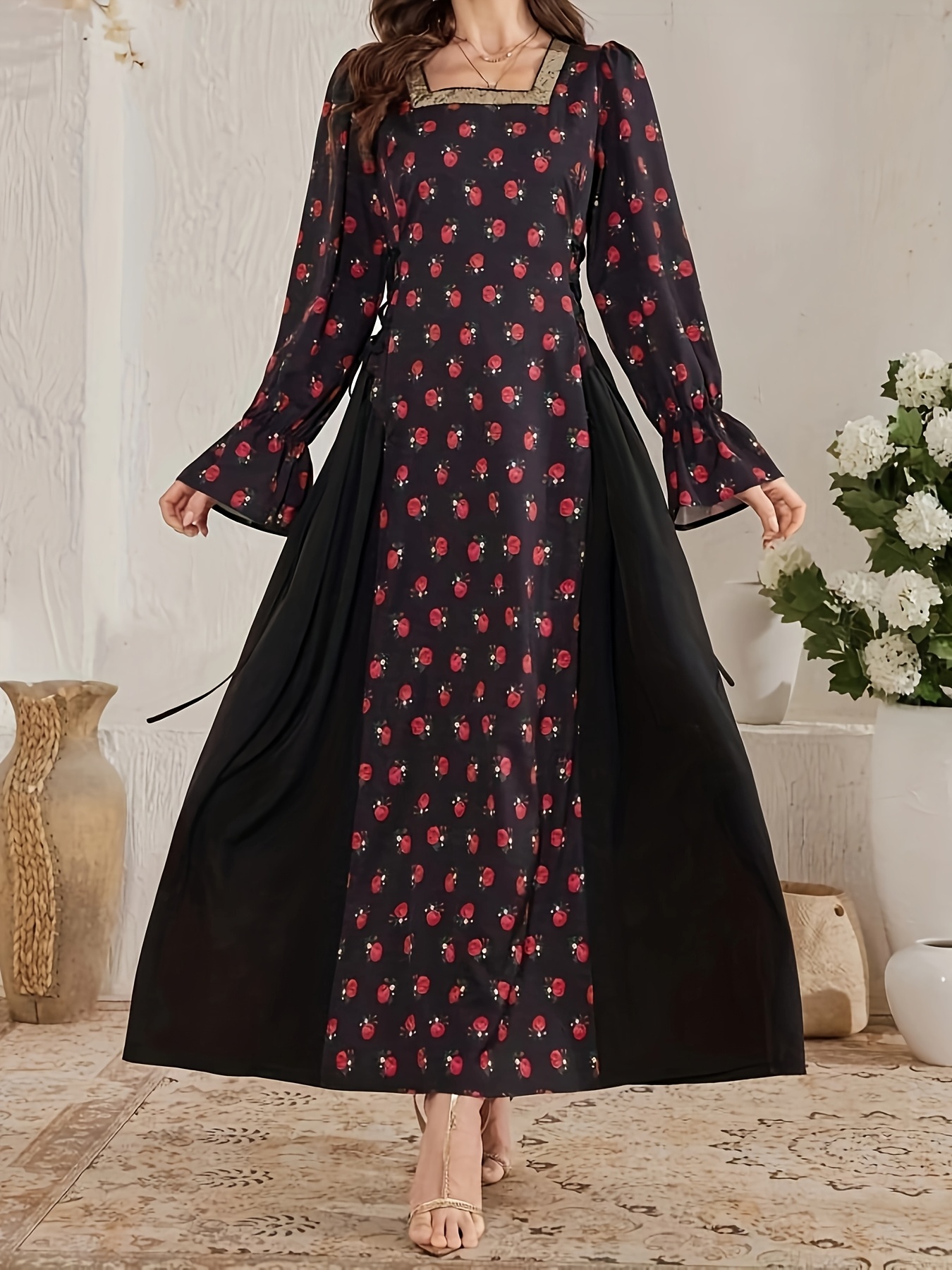 plus size elegant bloemenprint maxi jurk met vierkante hals Temu