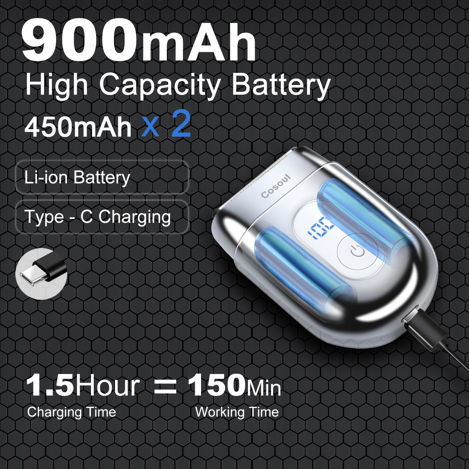   mens electric shaver with 3 floating blades fast charging usb c long lasting 900mah battery 60 min   metal alloy body cordless travel shaver for beard mustache neck ideal gift for men daily grooming stylish grooming tool durable construction business travelers     precision shaving professional shaving Product details 3