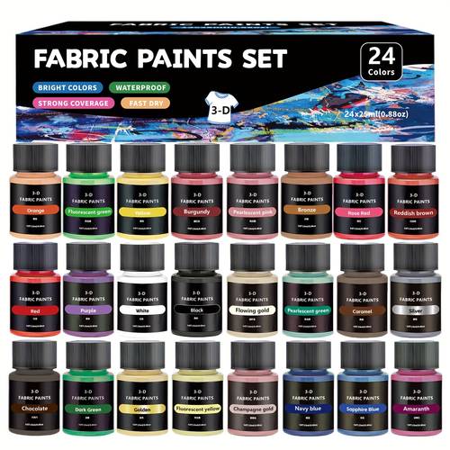 item picture permanent fabric paint for clothes 24 textile paint set 25 ml wash resistant paint for t shirts jeans bags shoes crafts