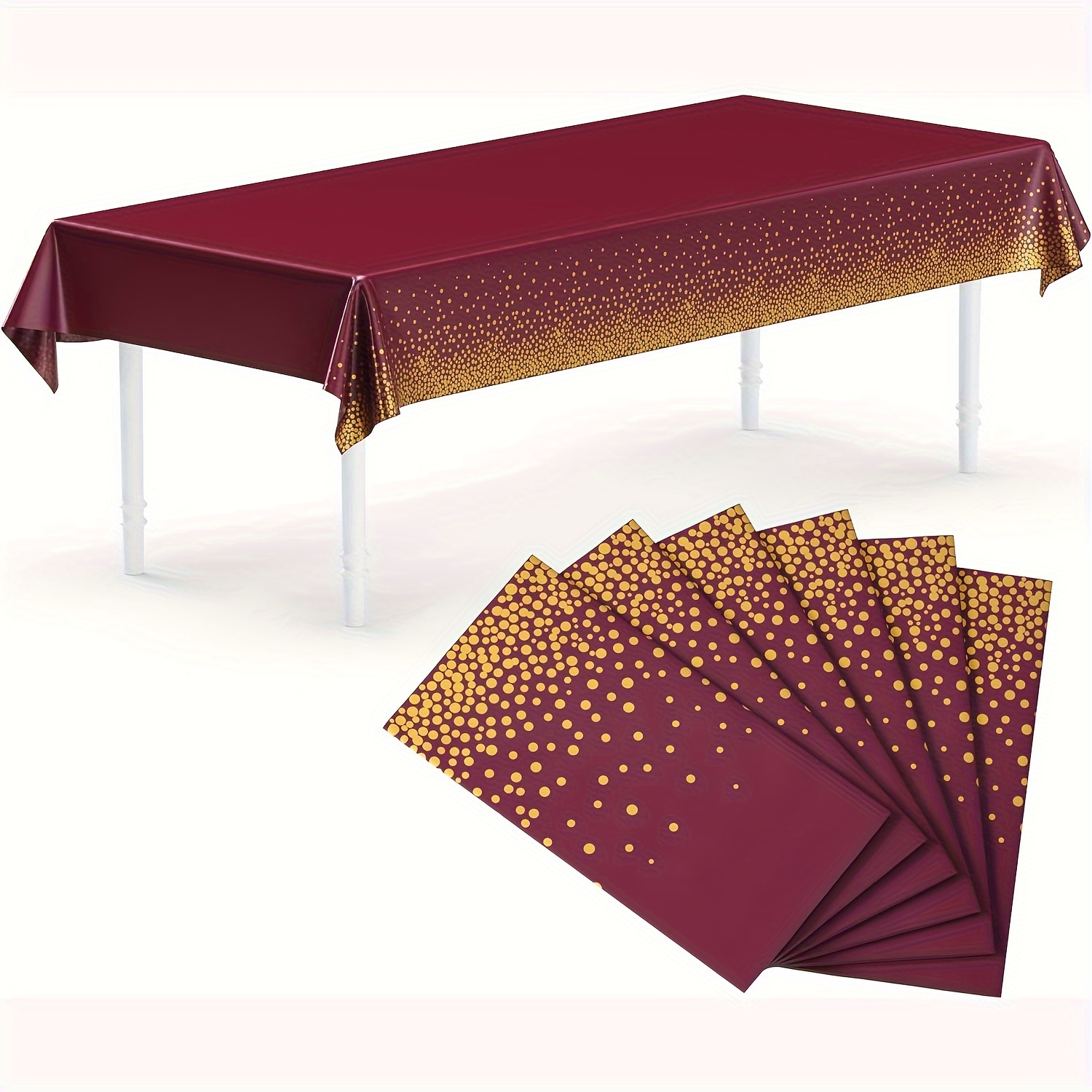 

Disposable Plastic Table Cloth Picnic/party/banquet Table Cover. Pack Of 3tablecloth (burgundy With Golden Dot, 54" X 108")