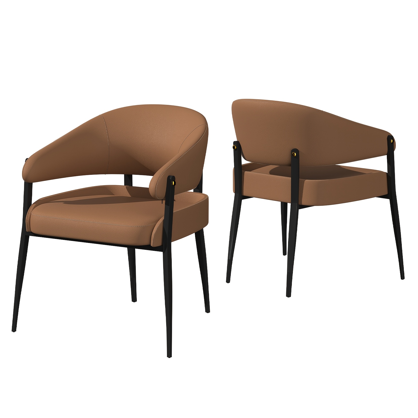 Contemporary Pair Of Dining Chairs: Curved Back In Khaki And Brown Microfiber With Silicone Upholstery, With Metal Legs, Suitable For Dining Rooms, Coffee Areas, Bedrooms, Clubs, And Restaurants