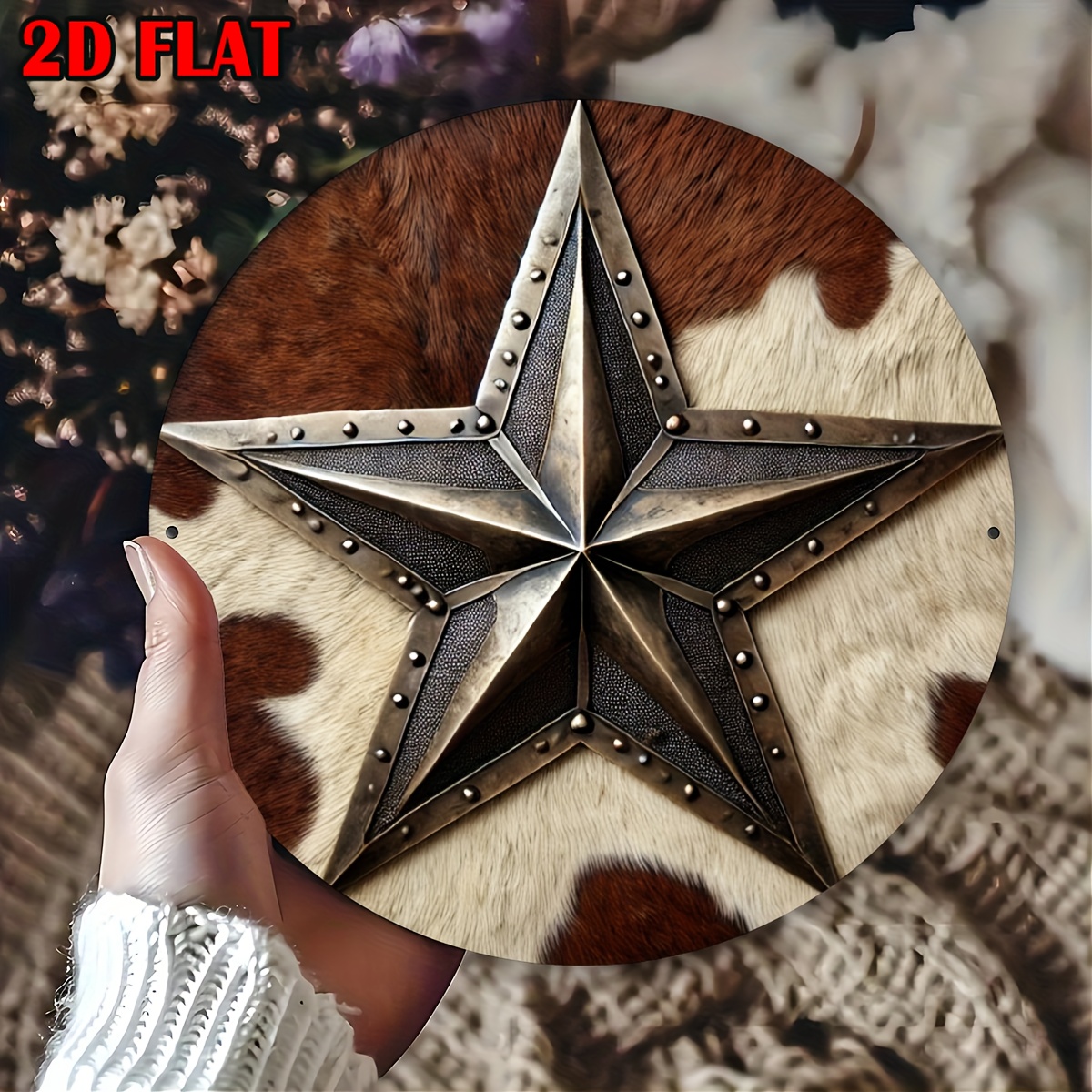 TEMU [2d Flat] Vintage Western Cowboy Star Metal Wall Art Sign - 7.8 Inch Round Aluminum Decorative Plaque With Intricate , Durable Indoor/outdoor