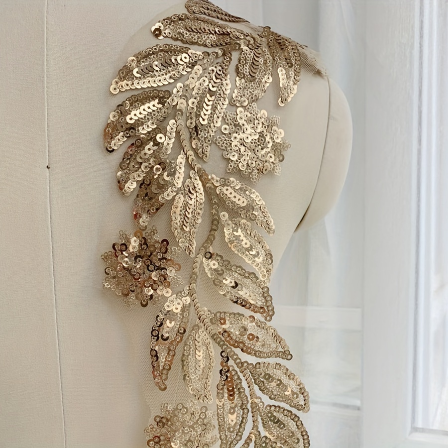 E-shop Pailletten Goldener Blatt Handnähflicken Applikation, 130 x 12 cm