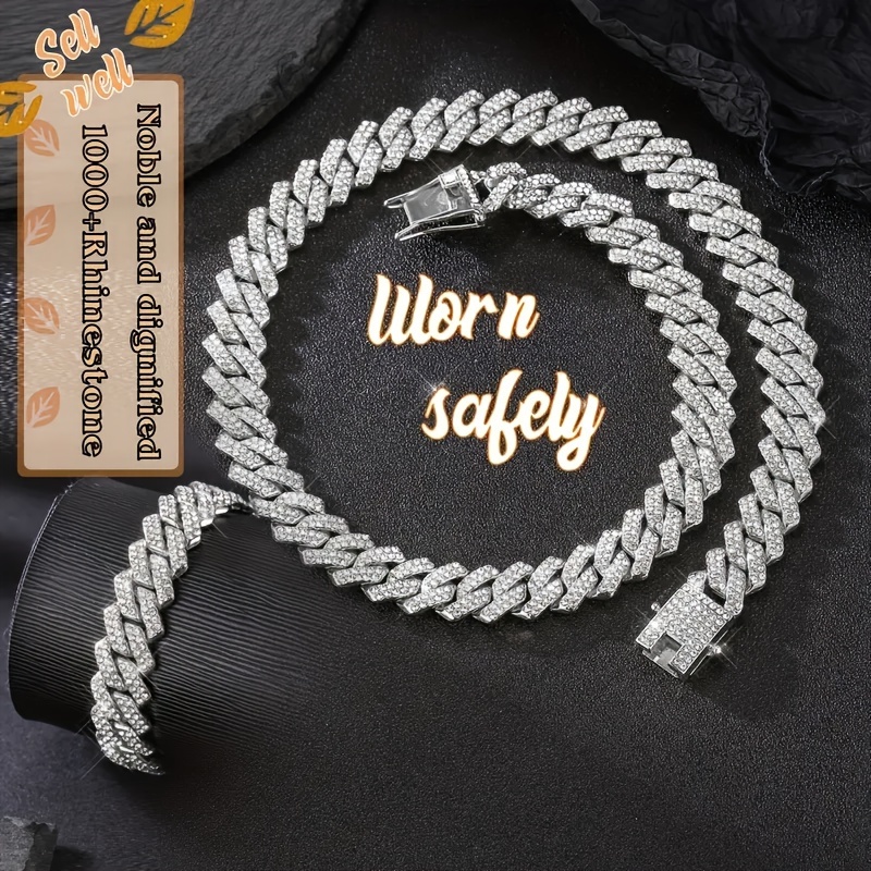 2pcs set necklace bracelet luxury set domineering y2k   cuban   link chain necklace hip hop miami necklace rapper necklace jewelry   encryption style details 7