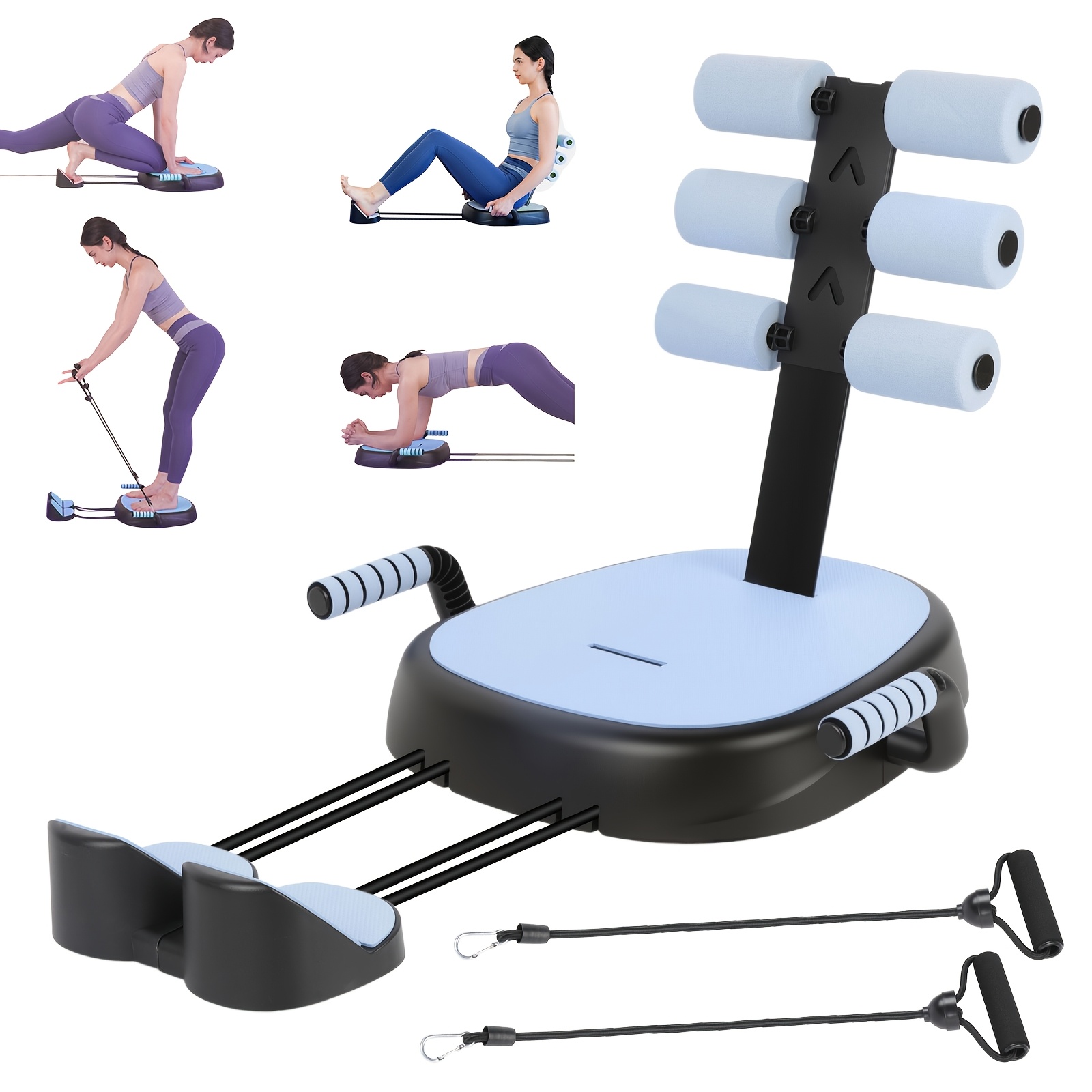 Foldable Bar Abdominal Trainer, Automatic Rebound Home Fitness Equipment With Pu And Anti-slip Foam Seat, Compact Full-body Workout Machine For Small Spaces, Blue, Without Battery