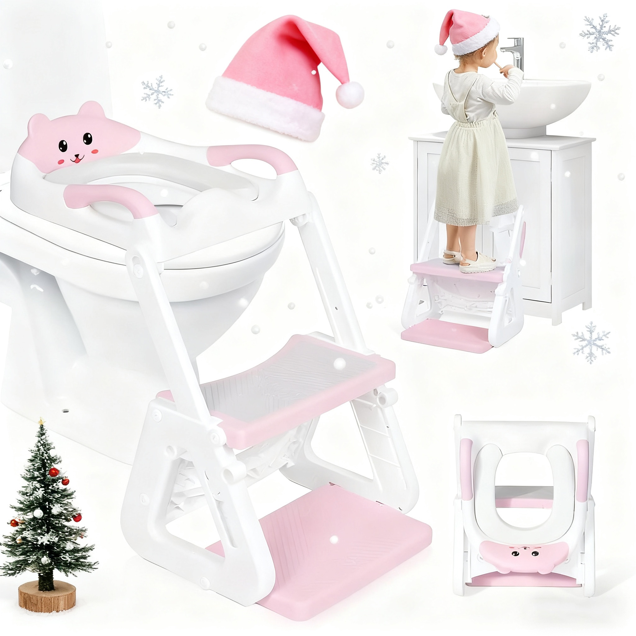 TEMU Siège de toilette d'apprentissage 2-en-1 avec marchepied pour tout-, coussin antidérapant à hauteur réglable et pare-éclaboussures, chaise pot