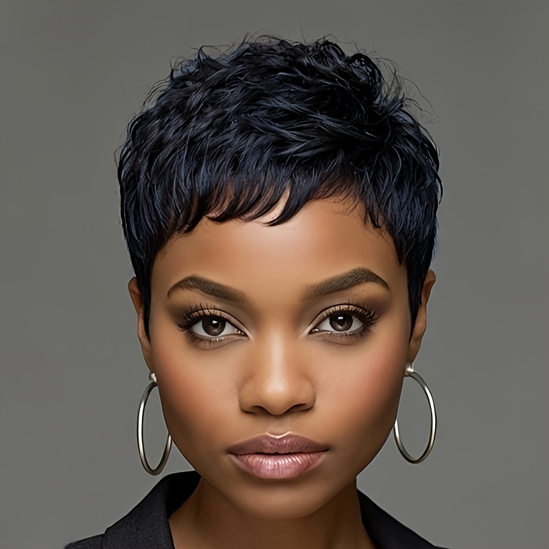 TEMU Short Cut Wig Synthetic Wavy Wigs For Women Black Hair Wig Short Haircut Wig With Bangs Synthetic Wig Wavy Hair