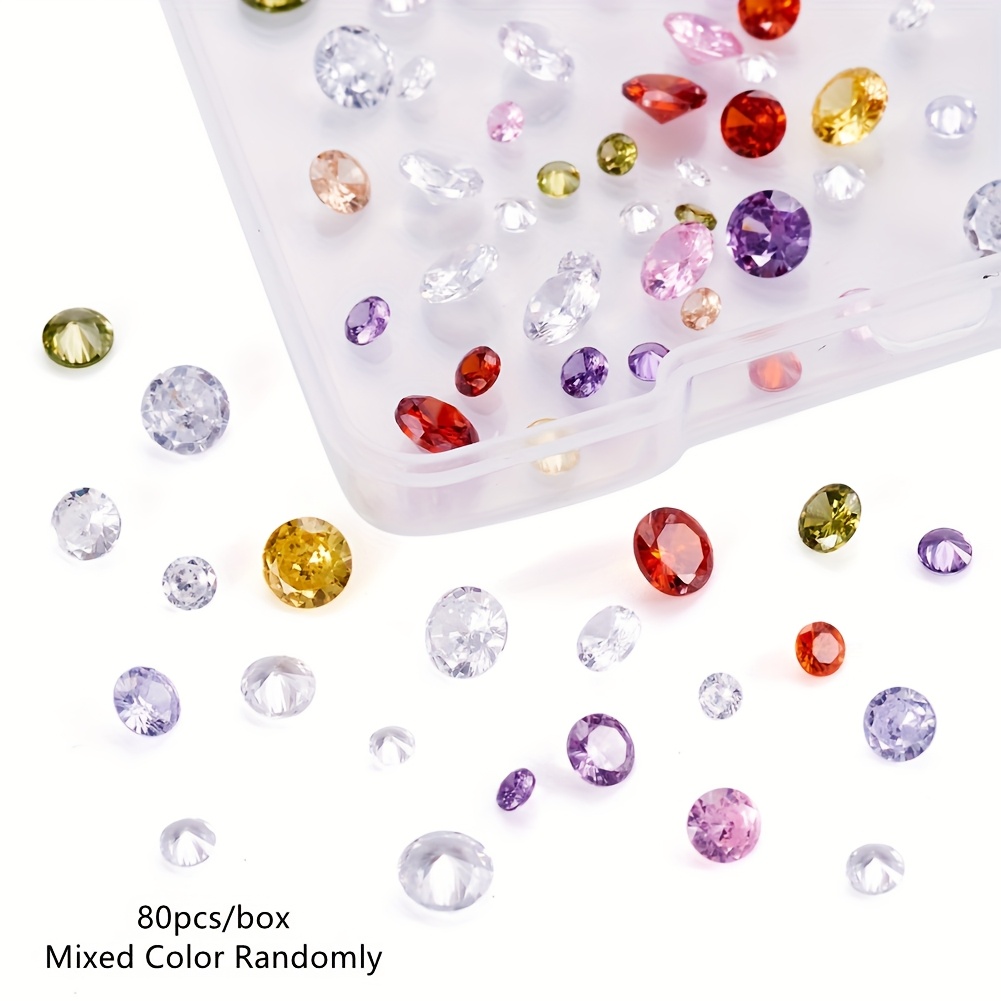 TEMU 80 piezas/ Cabujones de Zirconia Cúbica Sintética Facetada, , para Fabricación de Joyería, Aleatorios, 2.5mm 3mm 4mm 5mm de Diámetro