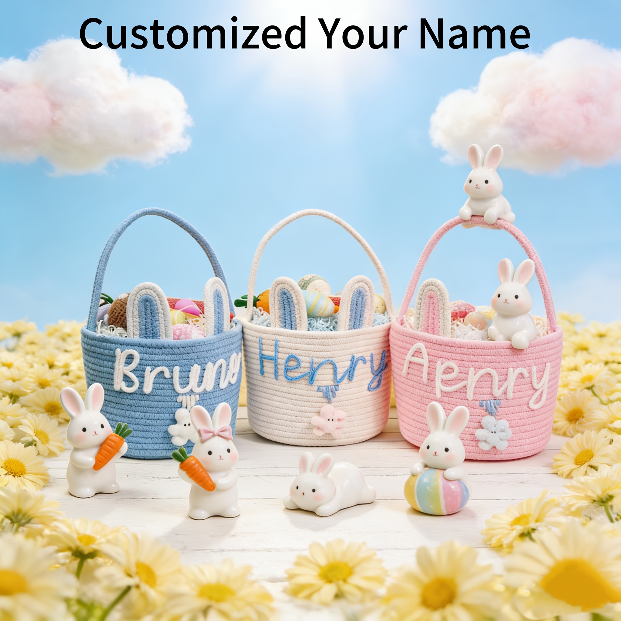 Custom Storage Basket with Your Name, Easter Egg Carry Basket