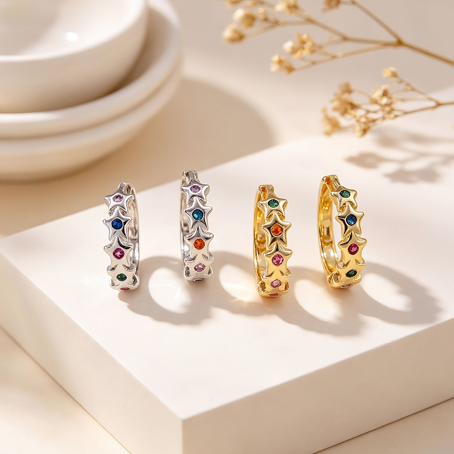 Women's Colorful Multi-Star Zirconia Stud Earrings, Light Luxury