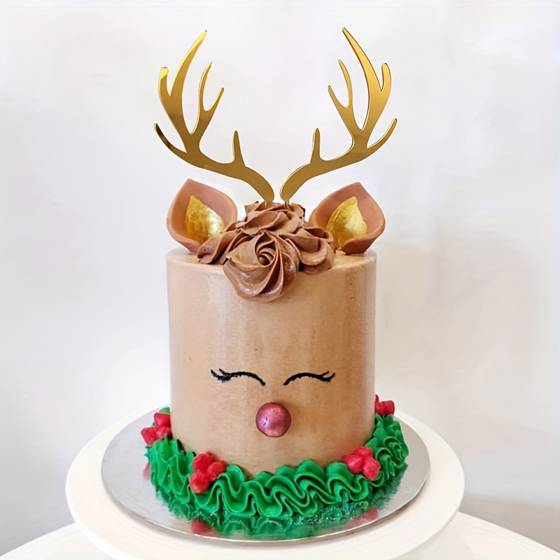 

2pcs & Elk Antlers Acrylic Cake Toppers - Christmas Party Cupcakes & Desserts