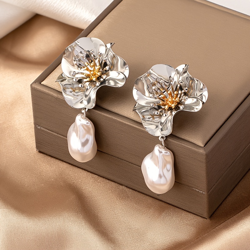 E-shop Ein Paar elegante Retro-Perlen Anhänger Blumen Ohrringe für Damen, geeignet für Feiertage, Geburtstage, Dates, Abschlussbälle, , Hochzeiten,