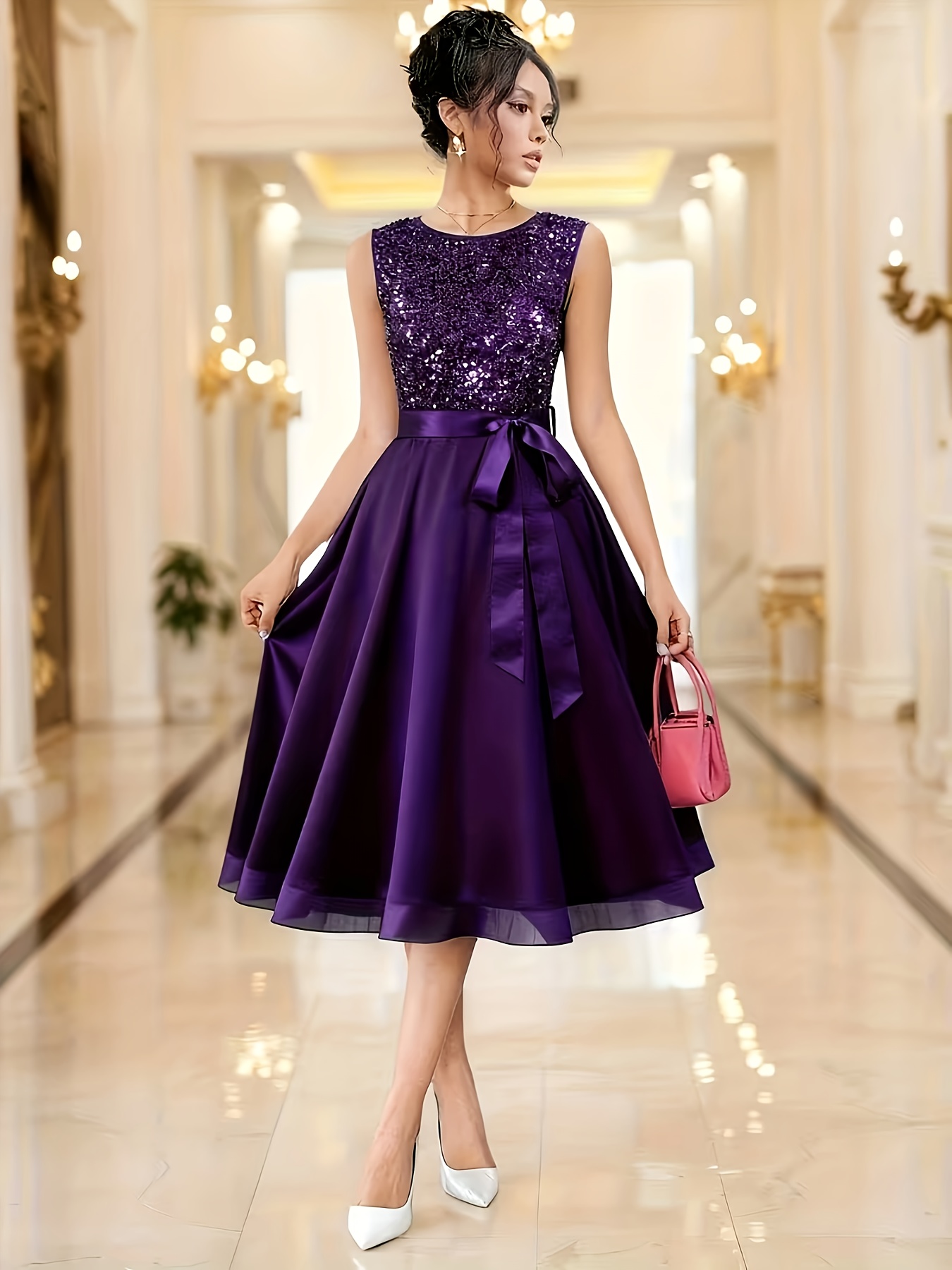 Robe élégante et chic à patchwork de sequins, robe longue évasée pour femmes, robe de soirée, nouvelle robe pour femmes, robe de spectacle pour hôtesse, robe de demoiselle d'honneur, robe décontractée, robe de bal, robe d'été, robe de remise de diplôme, robe de soirée, robe de spectacle sexy pour femmes