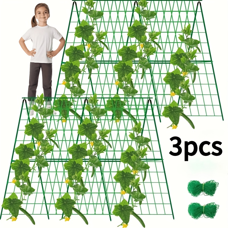 3pcs Foldable Cucumber Support Net | Garden Support Net, Designed For Outdoor Climbing Plants, Climbing Grid, Suitable For Zucchini, Vegetables And Flowers