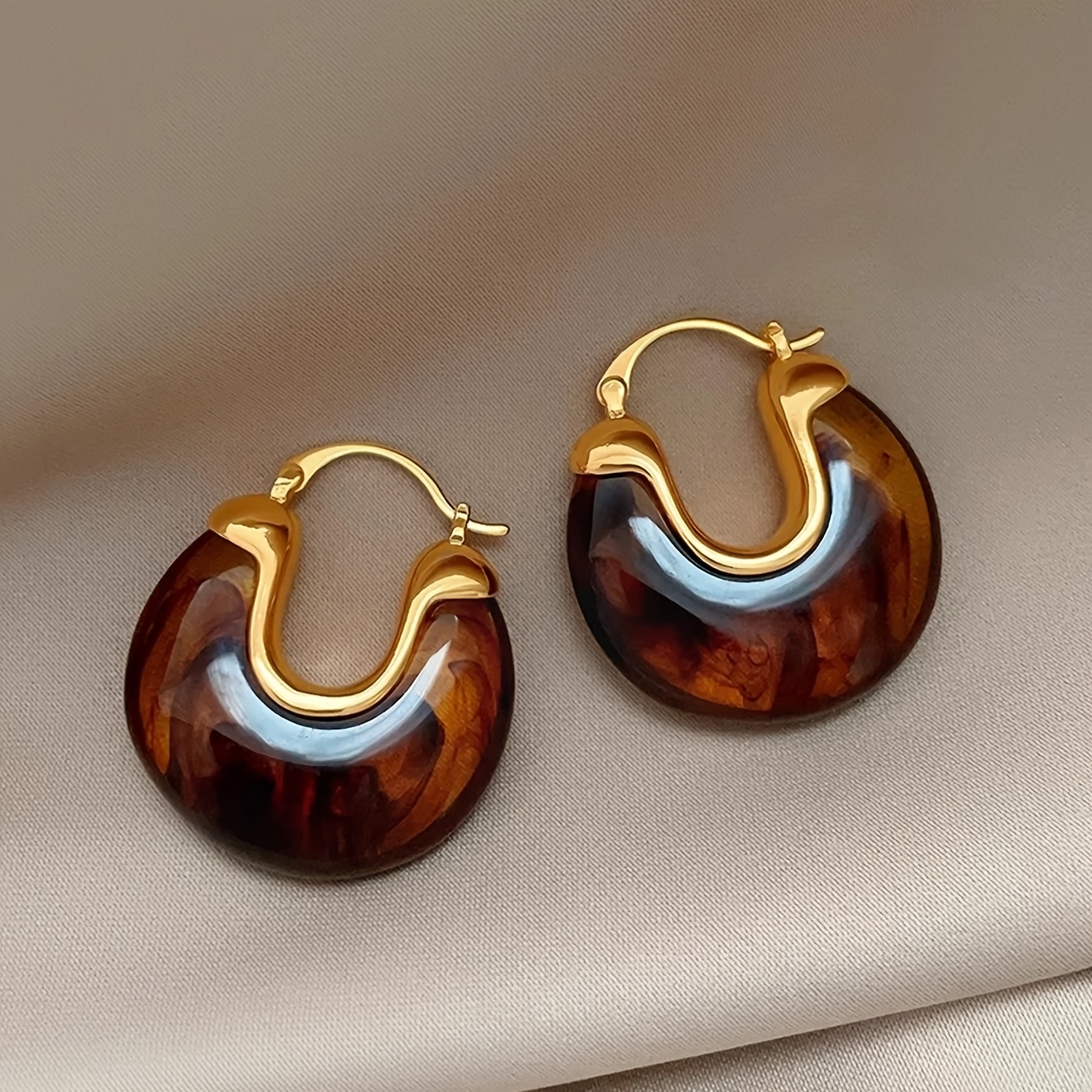 TEMU 1 Paire de Boucles d'Oreilles Créoles Géométriques en Résine de Style Vintage, Adaptées aux Tenues Quotidiennes Décontractées et de Soirée pour