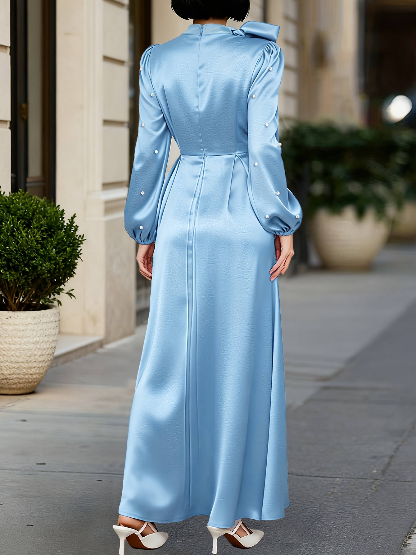 autumn winter womens solid color lantern sleeve dress - Temu Oman