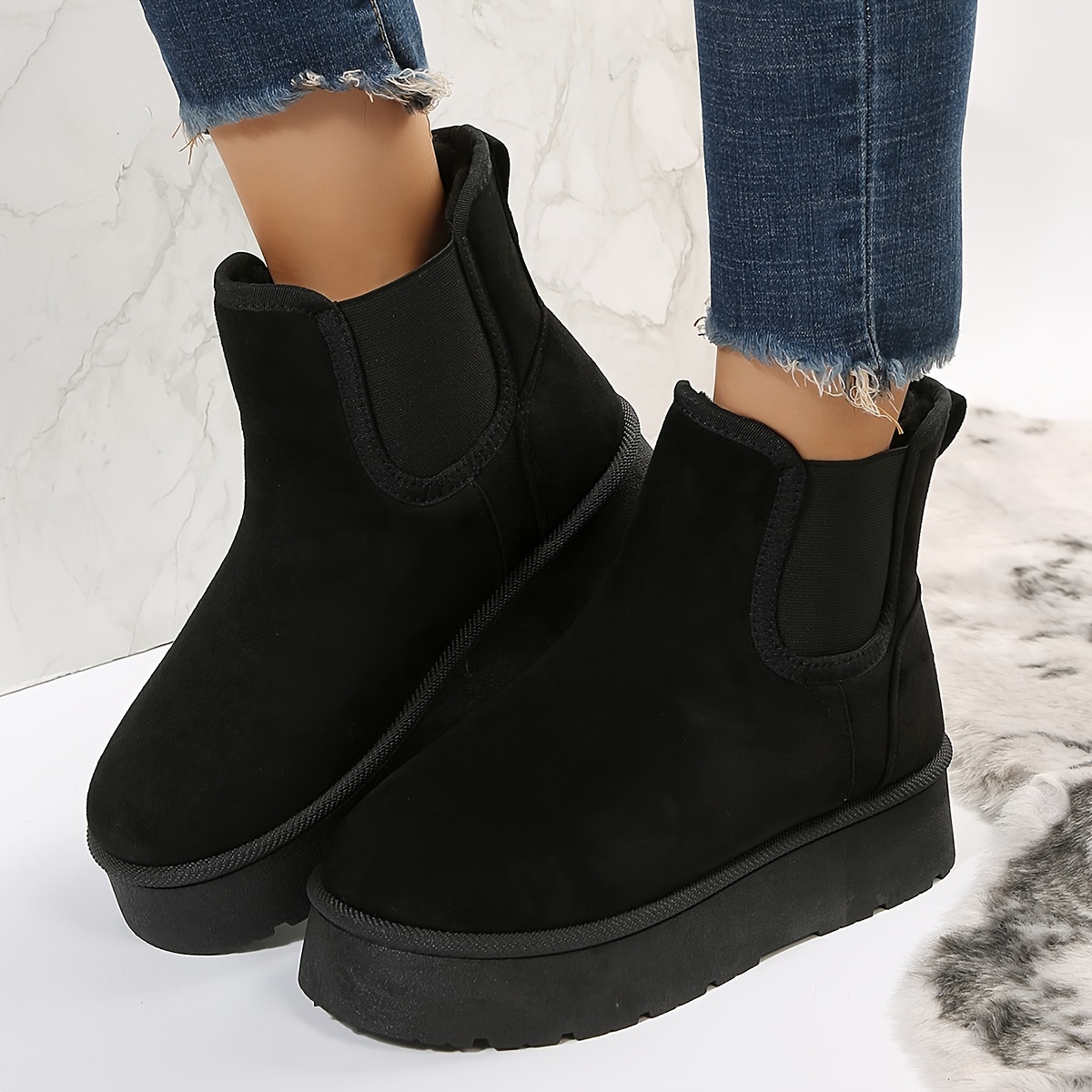 womens ankle boots short boots fashion fleece lined boots autumn winter casual chelsea thick sole height increasing plus size women shoes outdoor slip on