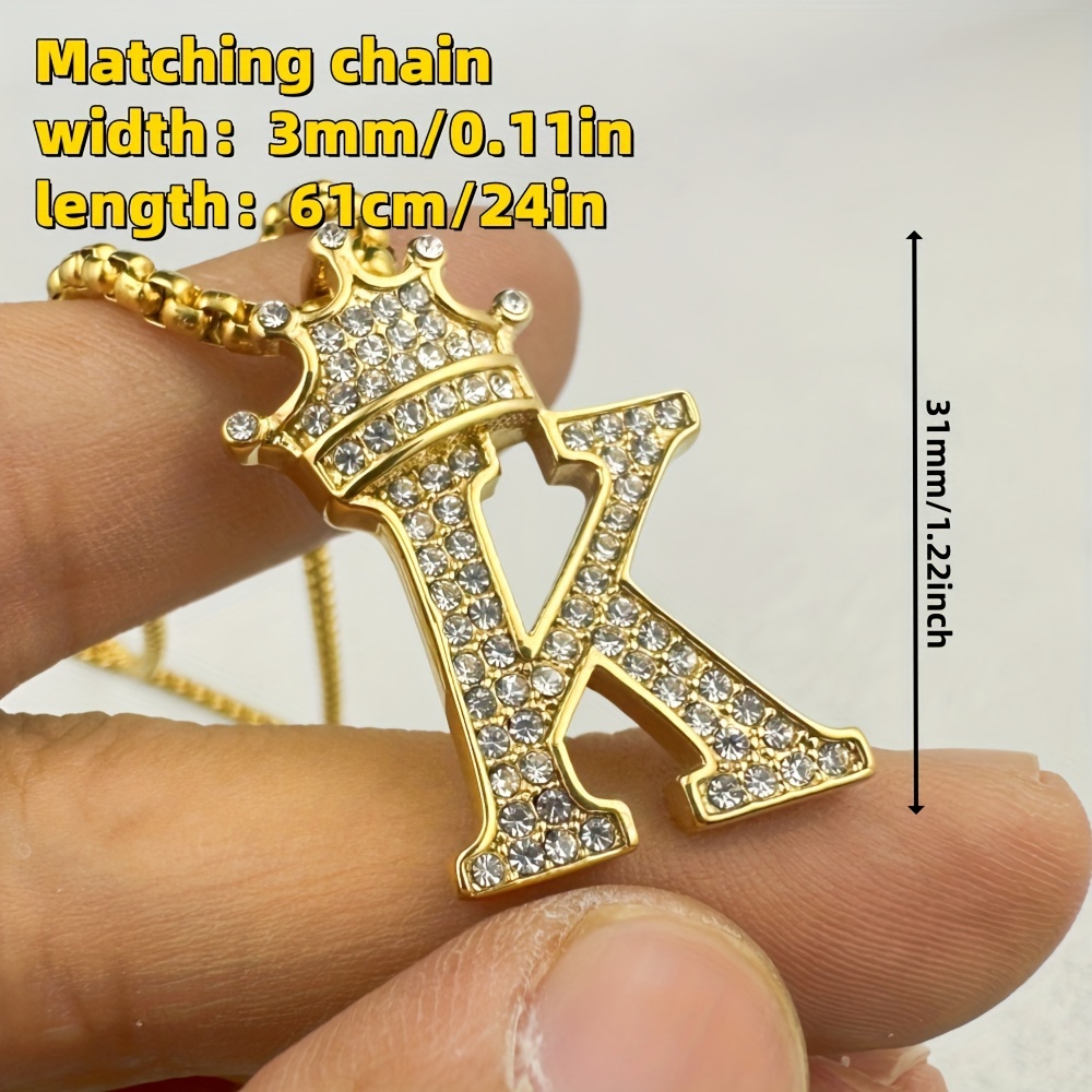 Greppn 1-teiliges Set mit plattiertem 316L Edelstahl-Anfangsbuchstaben-Anhänger und Strasssteinen – lässiger Hip-Hop-Schmuck für Damen und Herren_voghion.com