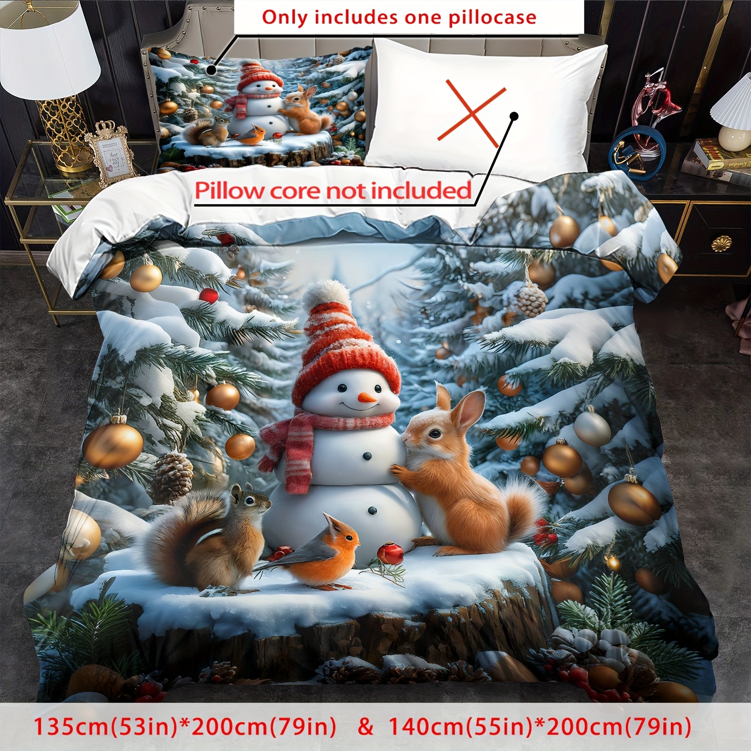 TEMU Animal Bedding Squirrel Duvet Cover Set Christmas Halloween Decor (includes 1pc Duvet Cover   1/ 2pcs Pillowcases) Snowman Comforter Cover
