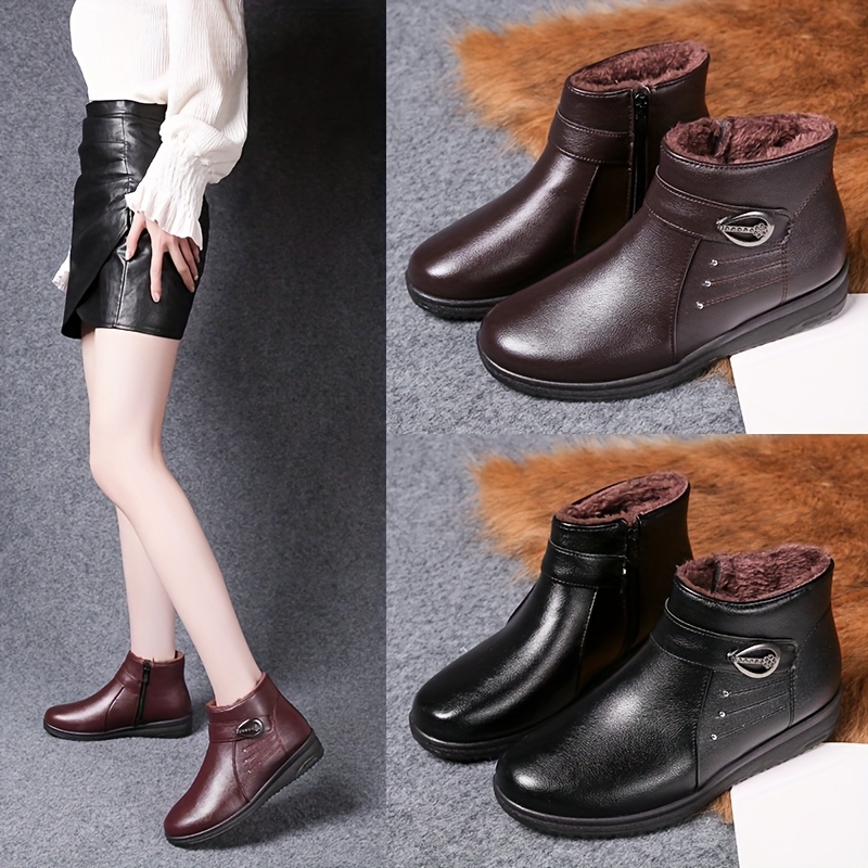 женские ботильоны, утепленные зимние туфли для женщин среднего и старшего возраста с фланелевой подкладкой, лыжки-лодочки на мягком нескользке посте 9