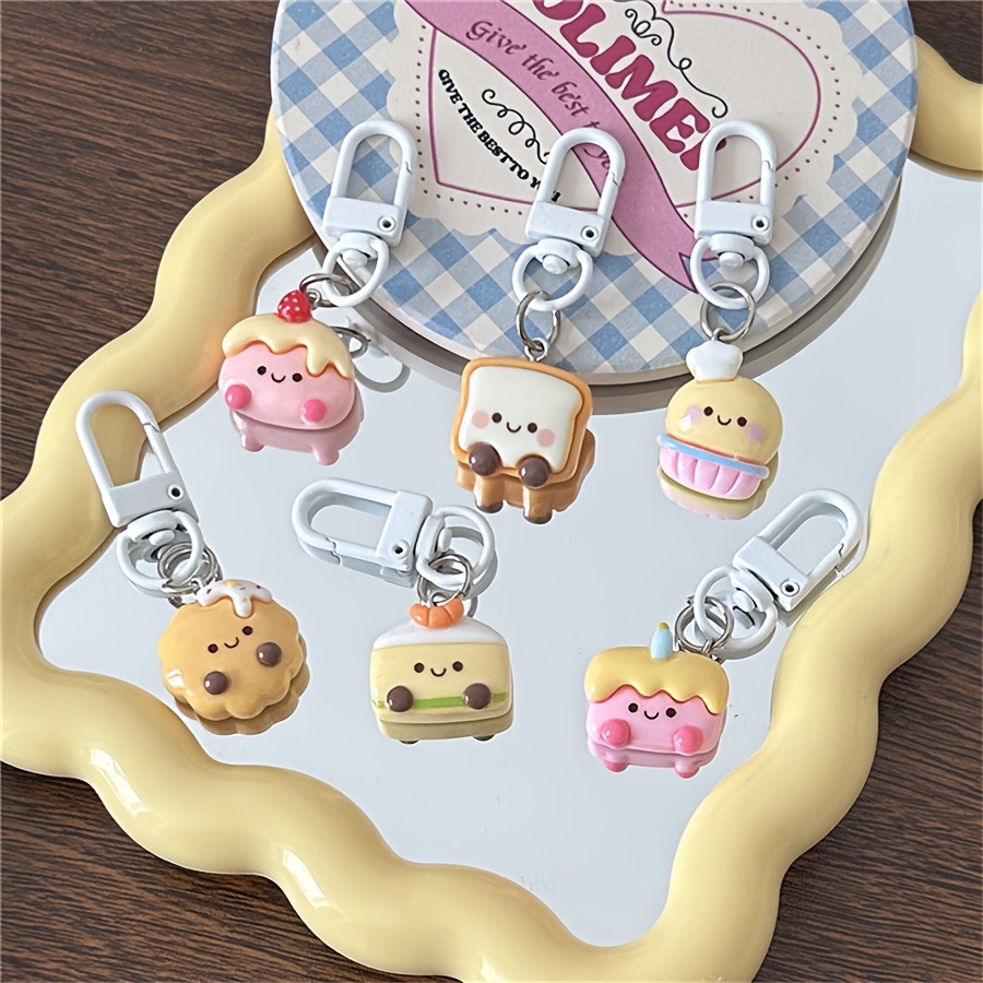 

6pcs Cute Cartoon Dessert Keychain Set - Soft Alloy Charms For Couples & , Perfect Bag Accessory Gift