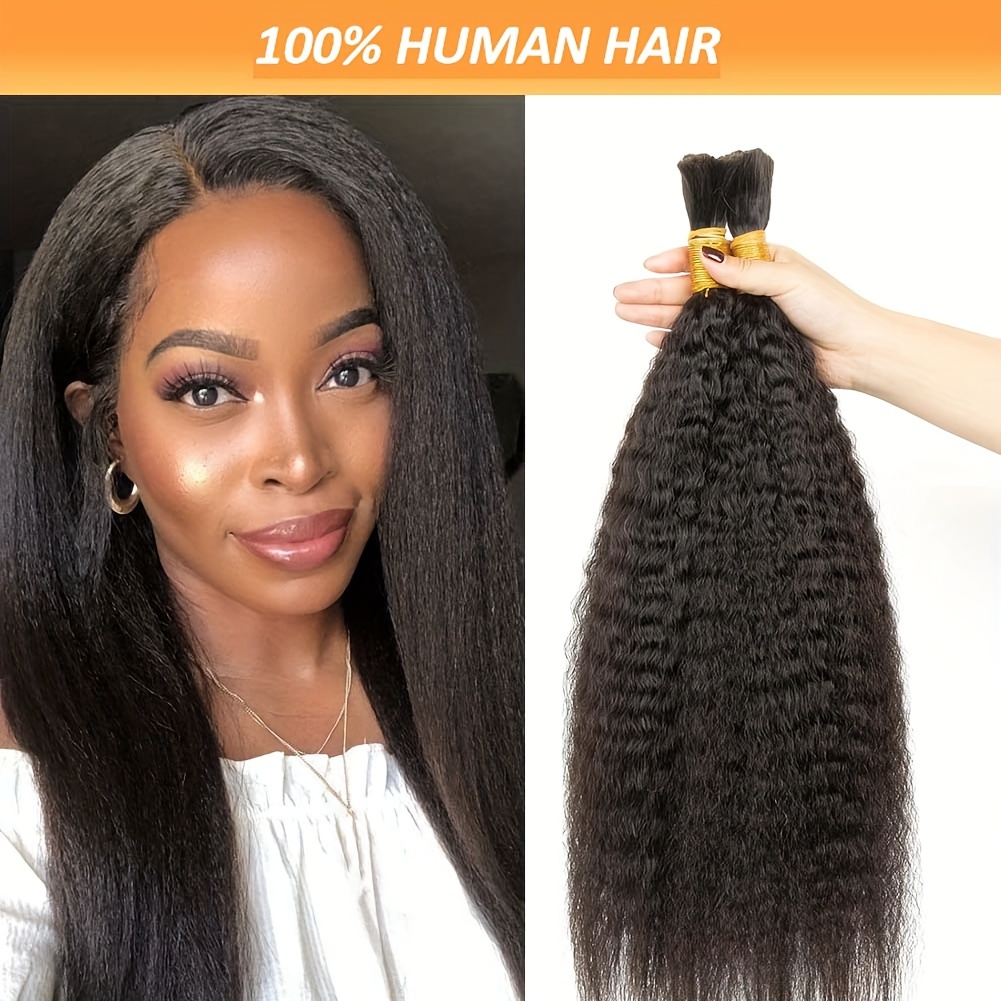 

Kinky Straight Human Braiding Hair: Super Curly Braiding Hair Human Hair Extensions For Women - Bulk 100% Real Human Hair, No Weft, Natural Black Color, 16-26 Inches