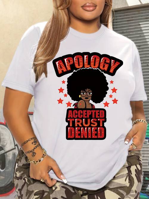 womens casual sports t shirt top plus size cartoon portrait letter print stretchy round neck breathable fabric short sleeve fitness