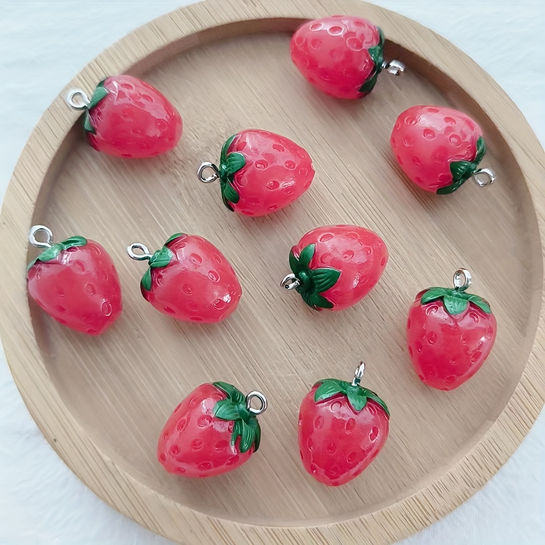 

10 Pcs Fashion Cute Resin Simulation Strawberry Pendants Diy For Earrings, Necklaces, Bracelets, Keychain Charms Jewelry Making Parts And Accessories - Fruit Theme Fashion Crafting Supplies