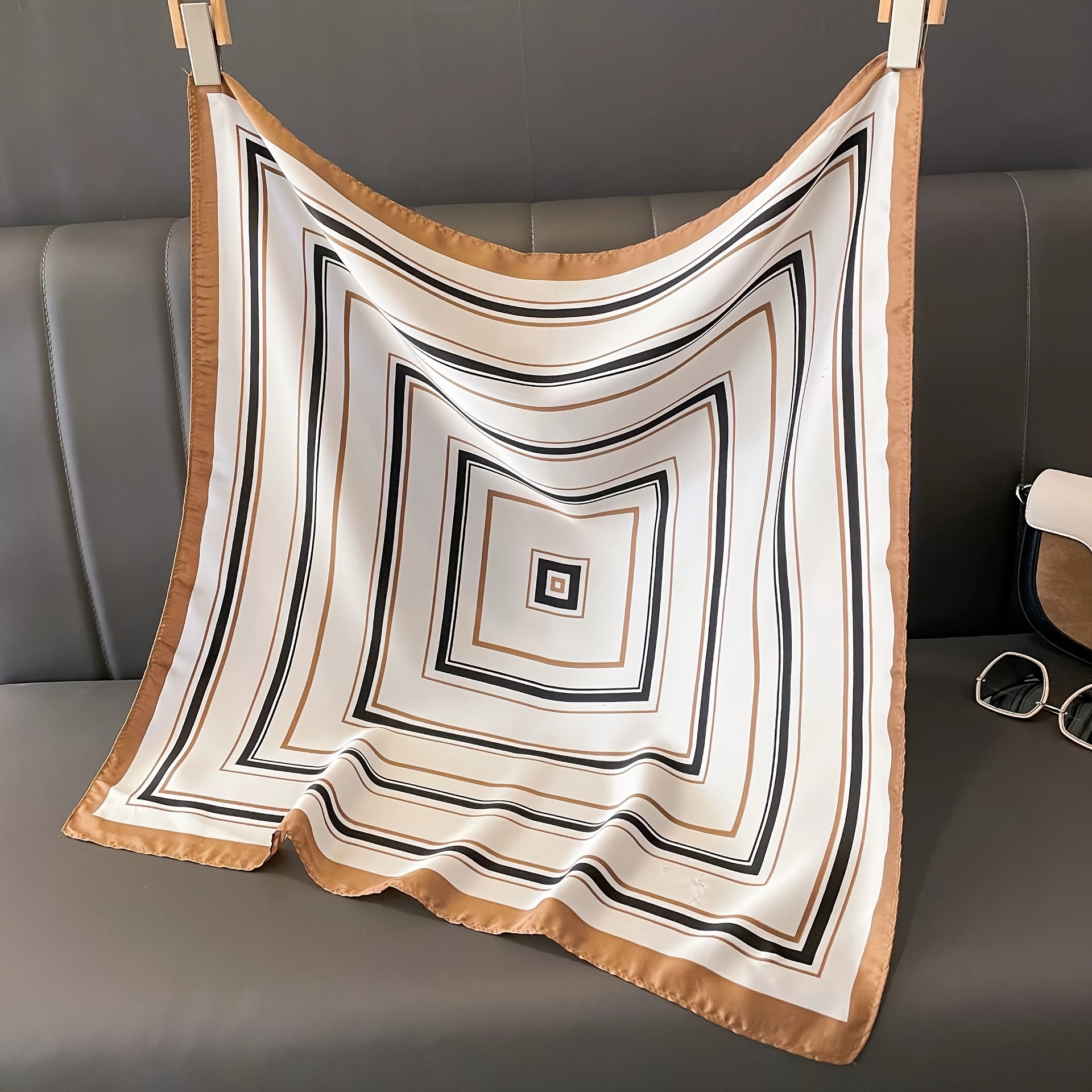 Elegant Striped Square Scarf, Multi-Functional Turban & Neck Wrap