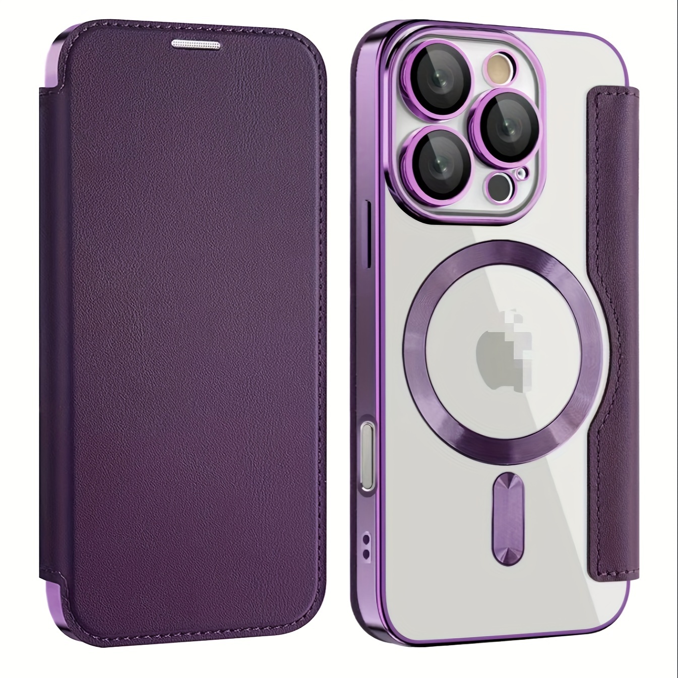 Suitable for Apple 16 Electroplated Gold Plated Shield Magnetic TPU Artificial Leather Mobile Phone Case Iphone 15 Full Cover Flip Lens Film Protective Case 16Pro 15 - Image 7