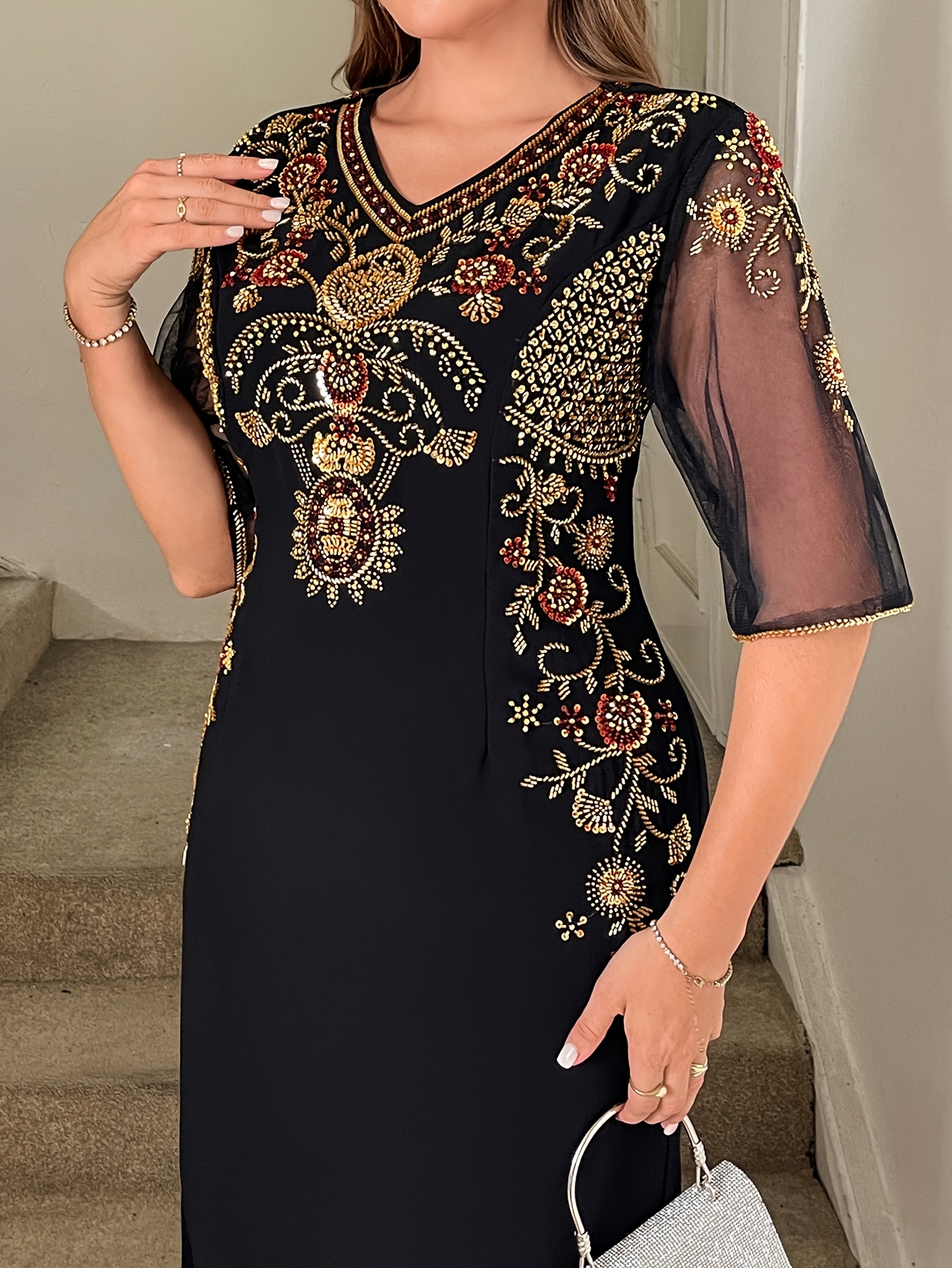 plus size womens retro bead embroidered sequined - Temu Bahrain