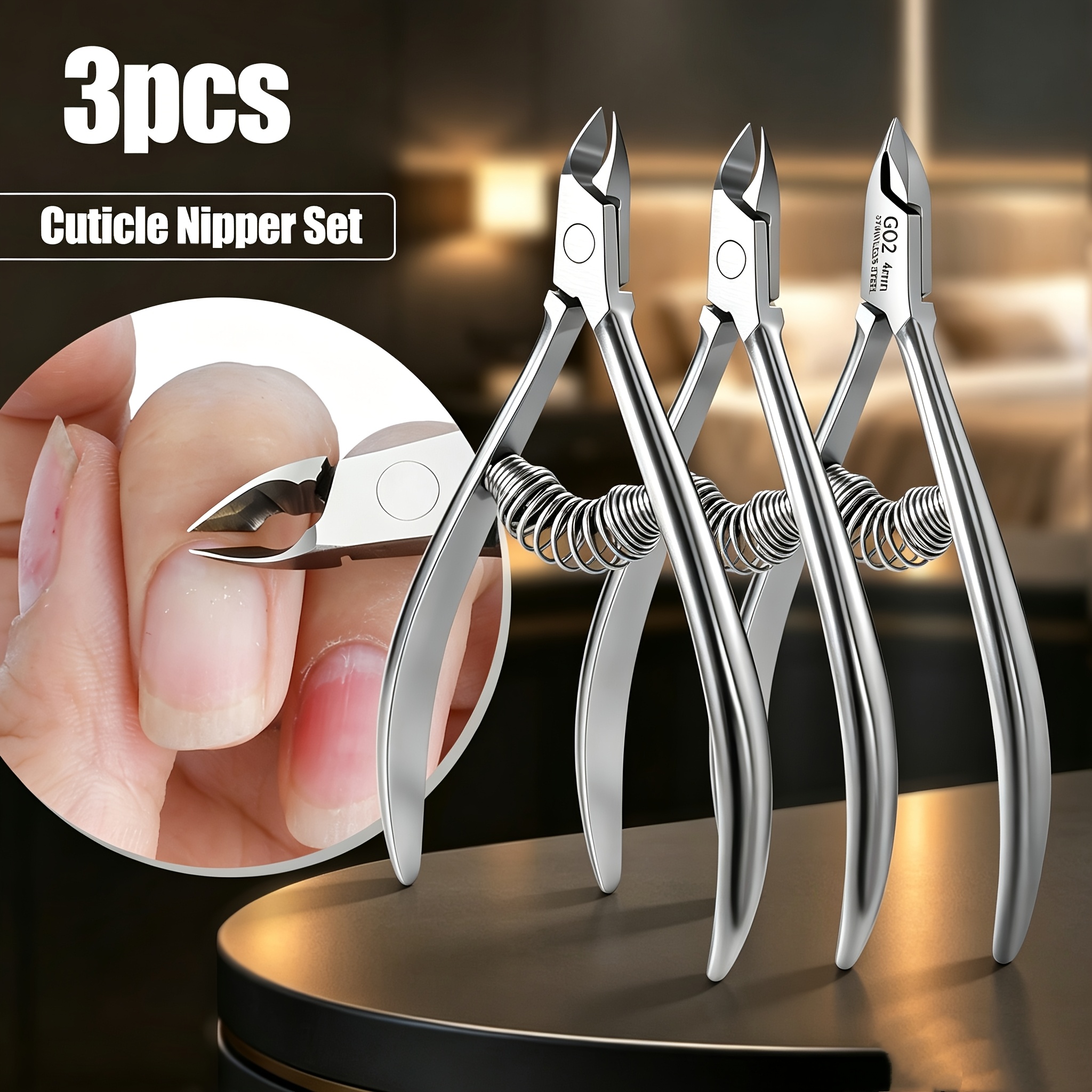TEMU Juego de 3 piezas de cortauñas profesional, cortacutículas, removedor, cortaúñas de acero inoxidable con tijeras de metal para uñas de los pies,