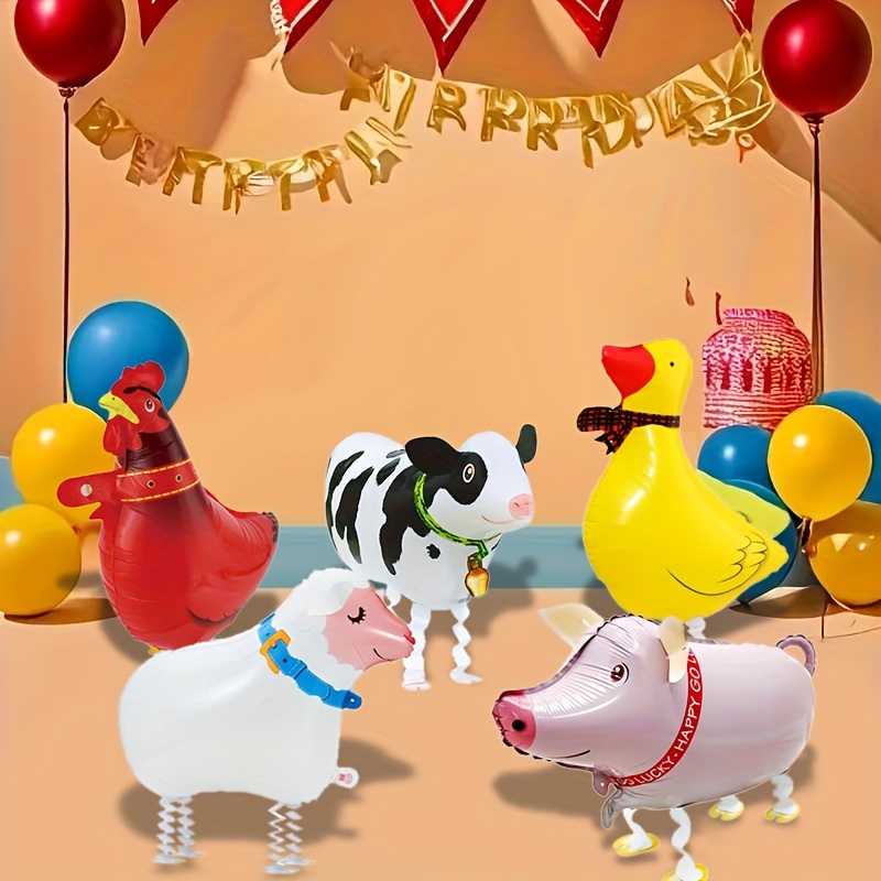 

5-piece Farm Animal Walking Balloons Set - 30" Chicken, Duck, , Cow & Sheep Foil Balloons For Birthday Parties, Weddings & More - Self-sealing, Aluminum Film