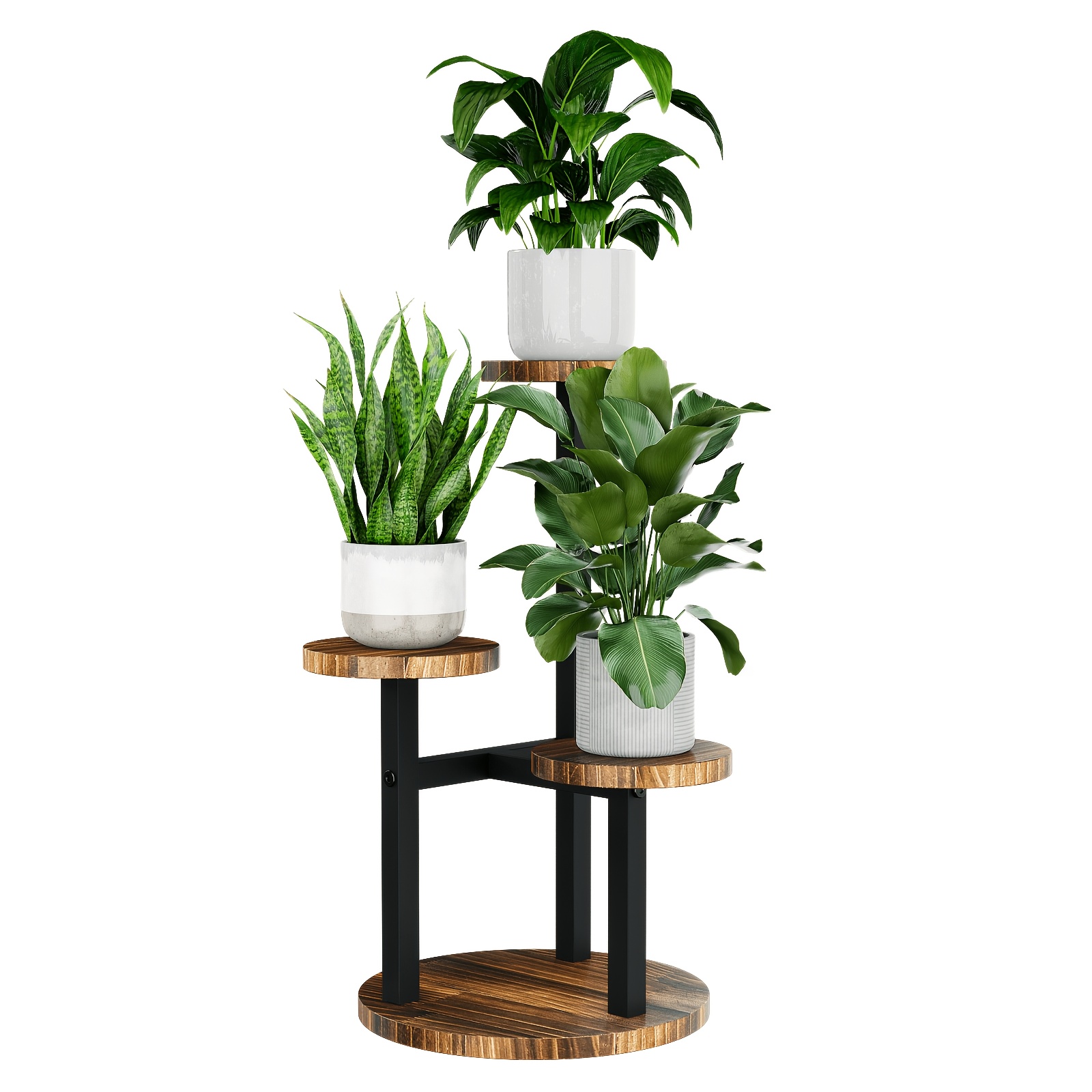 Image of Bamworld Corner Plant Stand Indoor, 3 Tier Metal Plant Shelf For Multiple Plants, Tiered Small Round Flower Stand For Patio, Garden, Balcony, Living Room, Bedroom