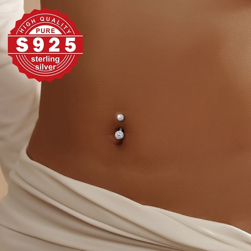 Women's S925 Sterling Silver Belly Button Ring with Inlay Craftsmanship