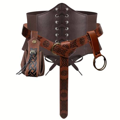 item picture renaissance medieval viking costume vintage steampunk pu belt halloween cosplay stage performance accessories